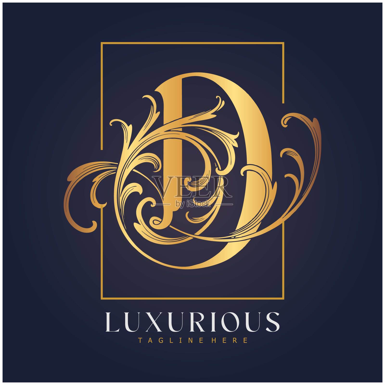 优雅的花字母金色字母组合标志插画图片素材