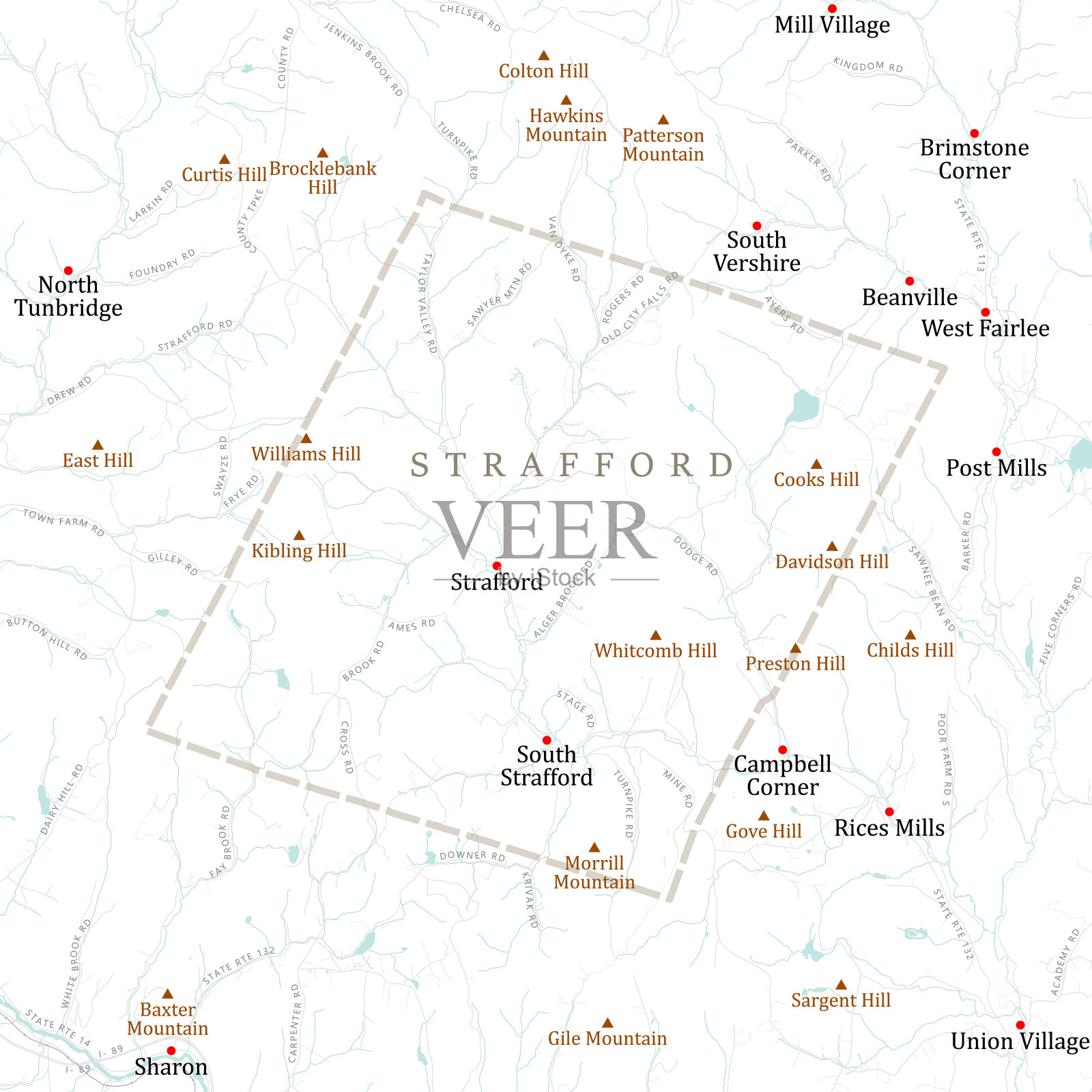 佛蒙特奥兰治斯特拉福德矢量路线图插画图片素材