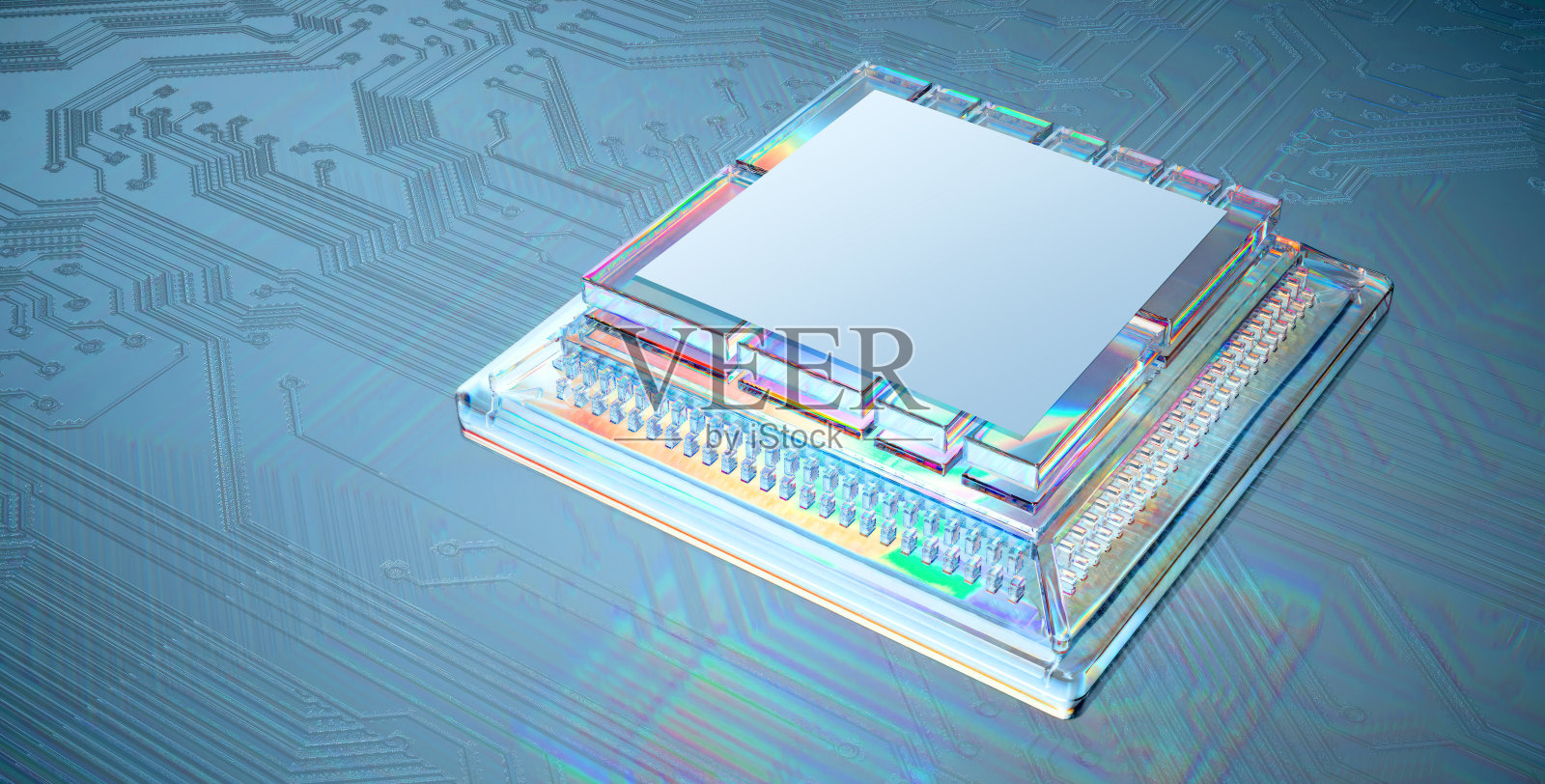 赛博朋克AI的3D渲染。电路板。技术背景。中央计算机处理器CPU和GPU的概念。主板数字芯片。科技背景。照片摄影图片