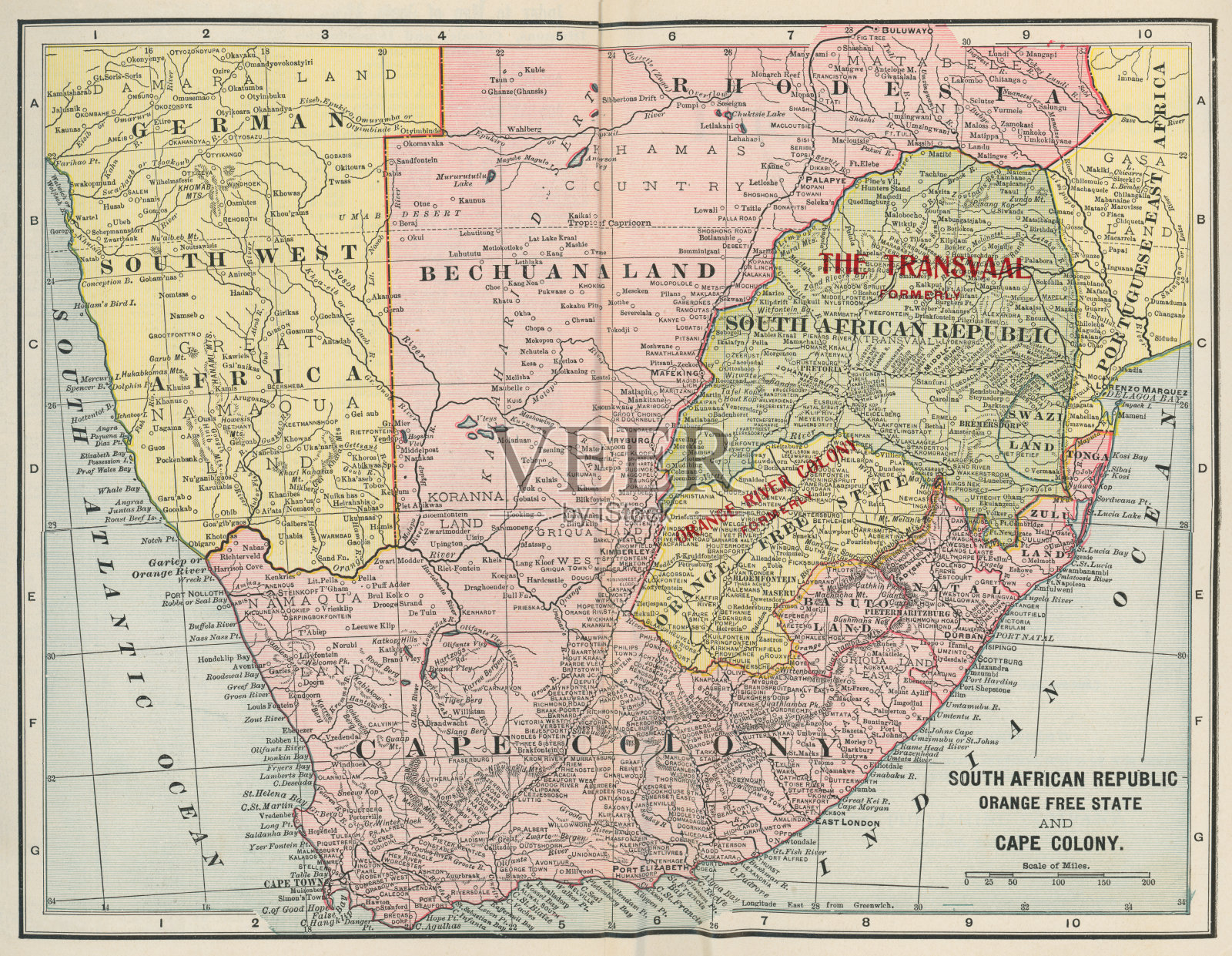 地图南非共和国，橙色自由州和开普殖民地- 19世纪插画图片素材