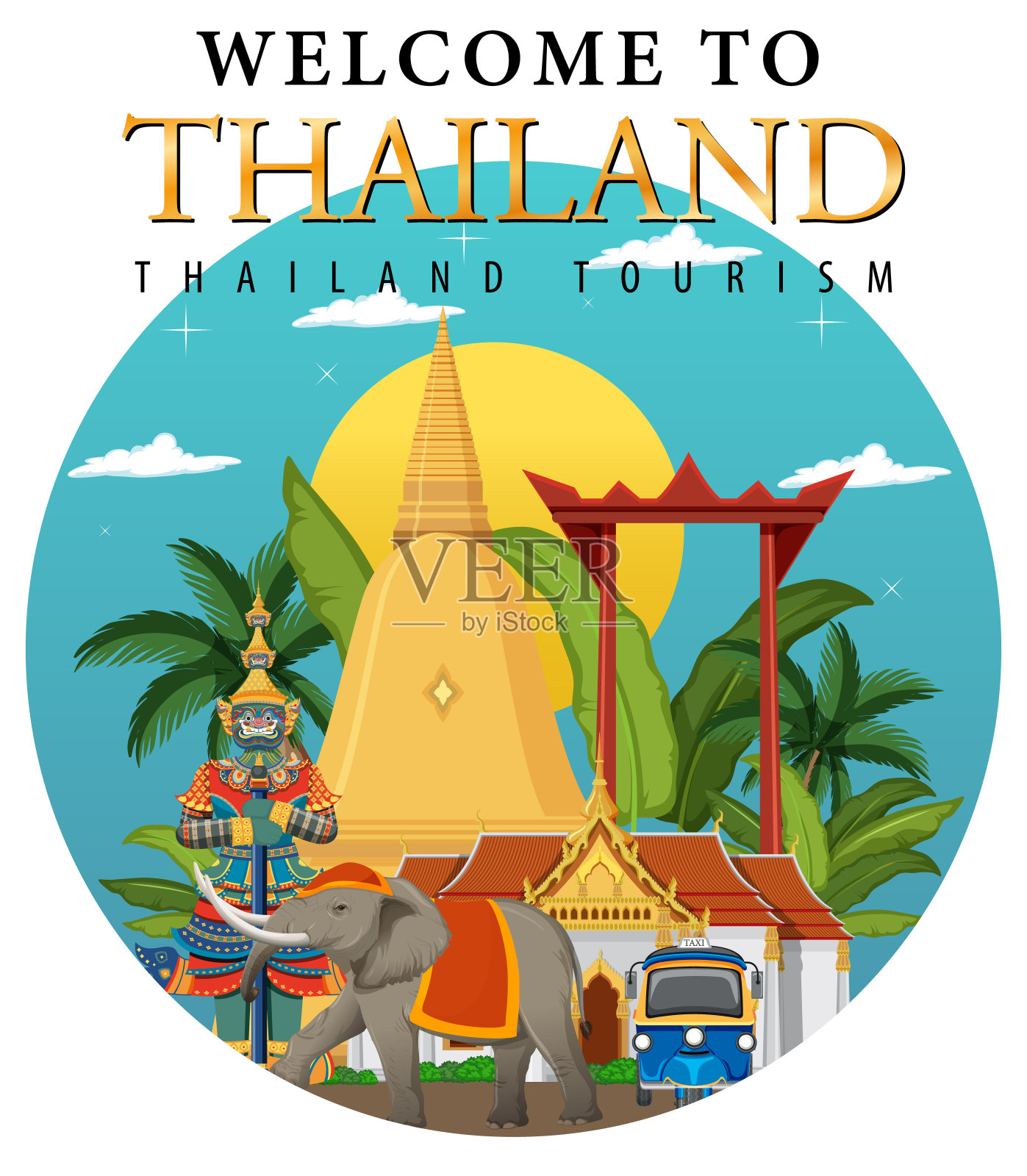 欢迎来到泰国的旗帜和地标插画图片素材