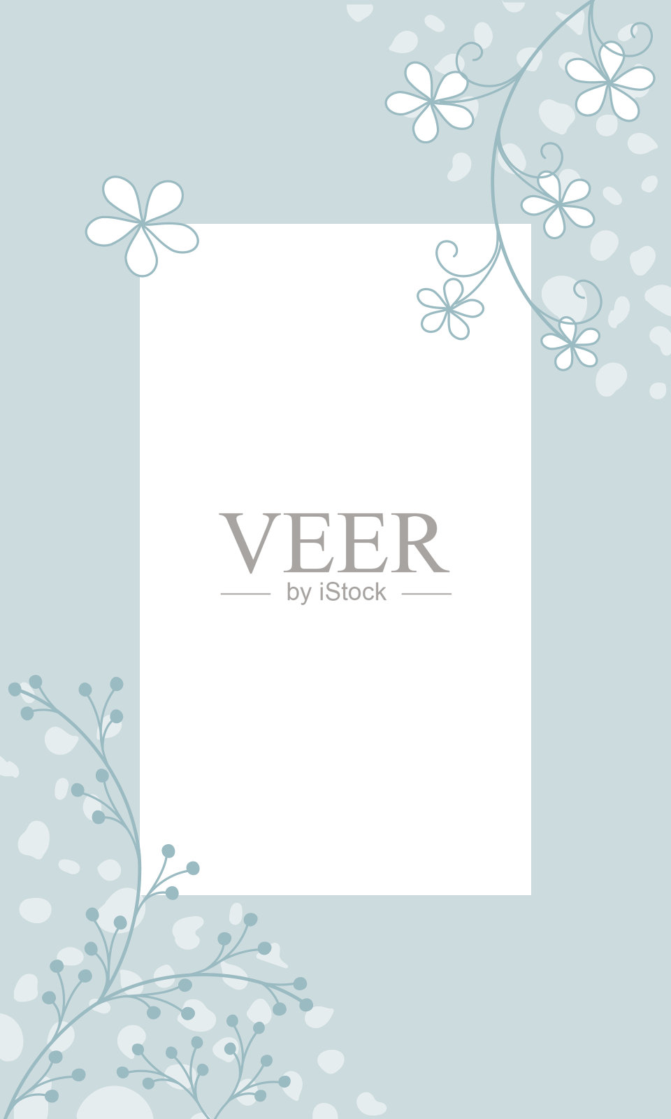 矢量图形与现代花卉设计在蓝色的淡色调。文本的自由空间。模板邀请，贺卡，传单，广告，海报和笔记纸。插画图片素材