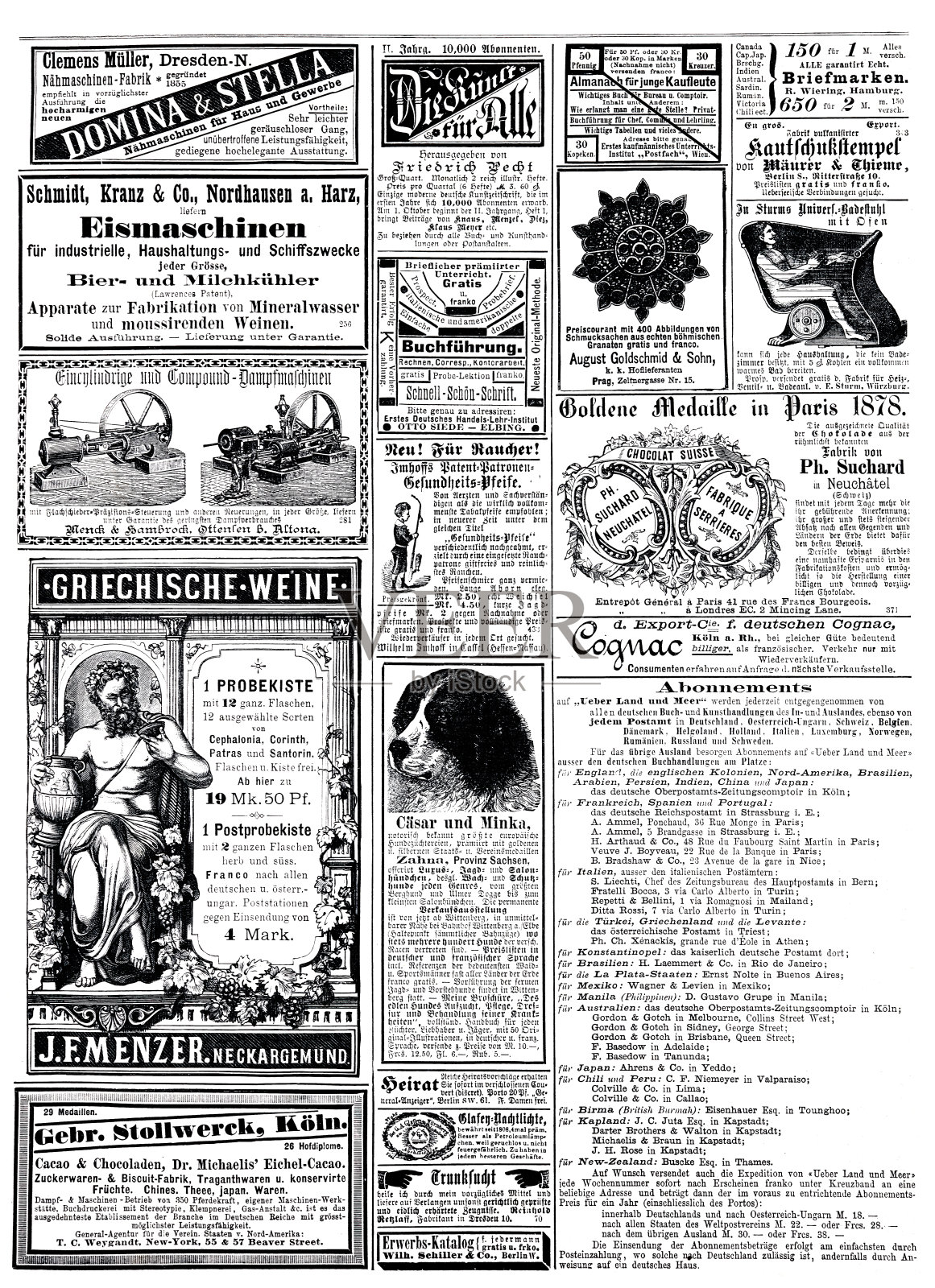 1887年德国杂志的广告，包括Suchard, Neuchâtel，瑞士插画图片素材