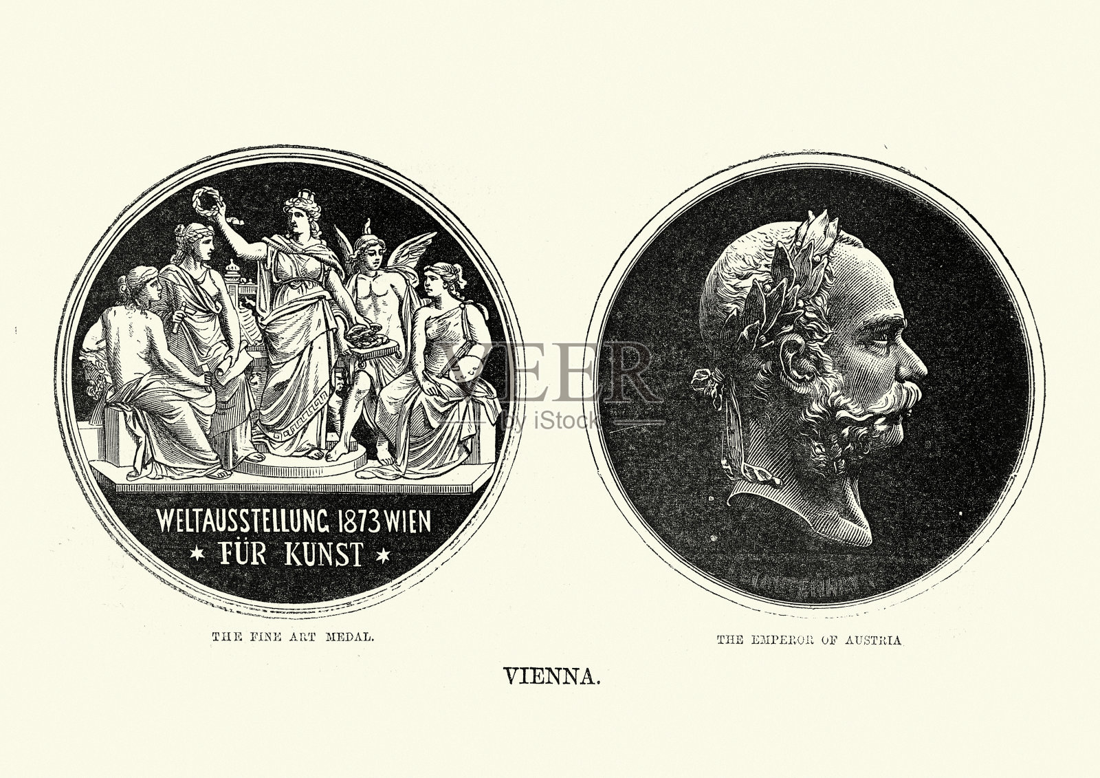 奥地利皇帝弗朗茨·约瑟夫一世的侧面勋章插画图片素材