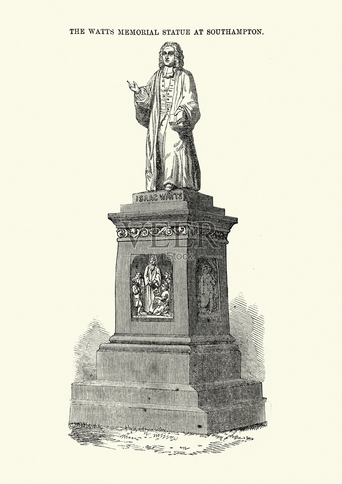 南安普顿的艾萨克·沃茨纪念雕像插画图片素材