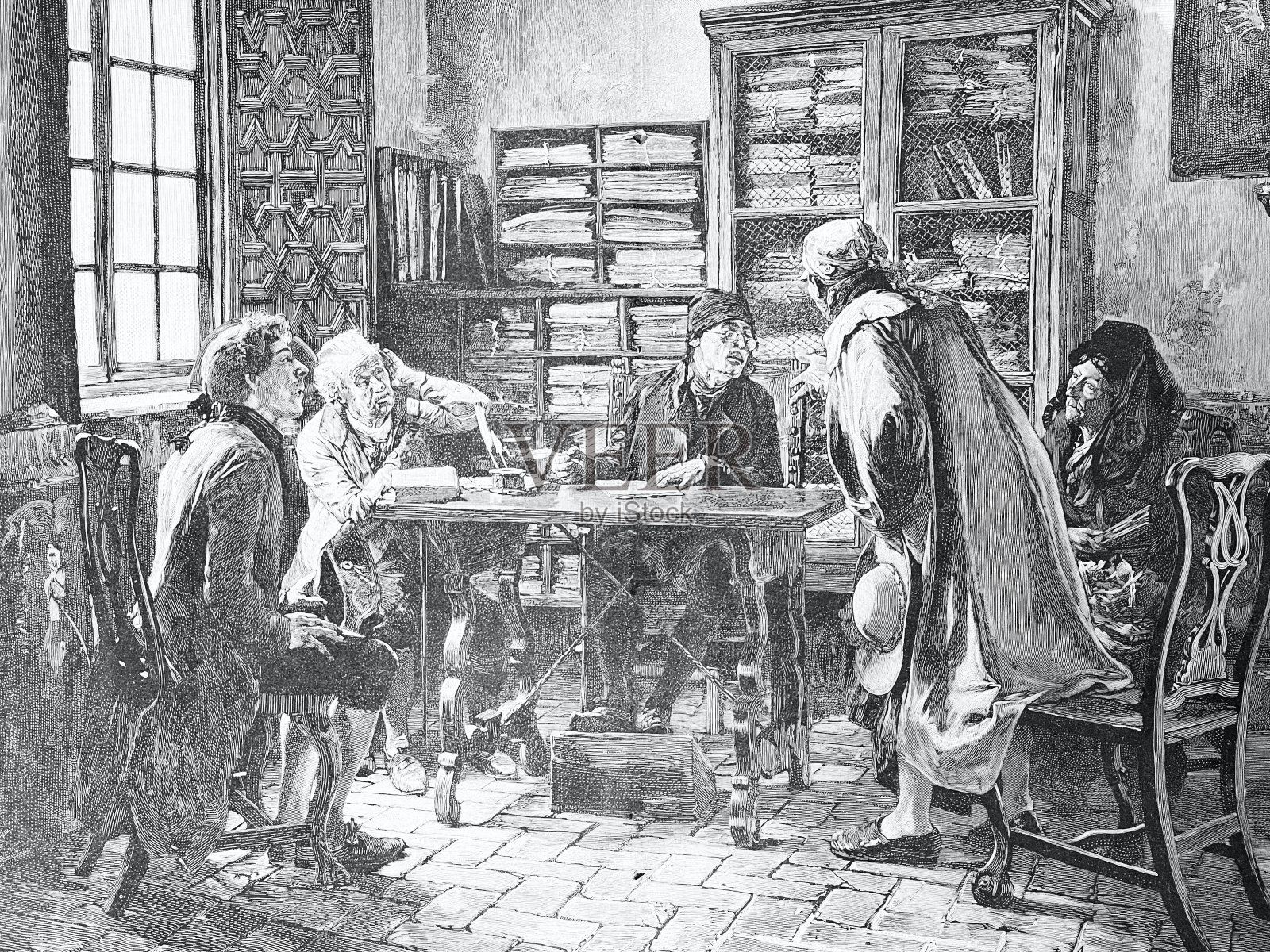 关于遗产的激烈讨论，人们在公证人面前插画图片素材