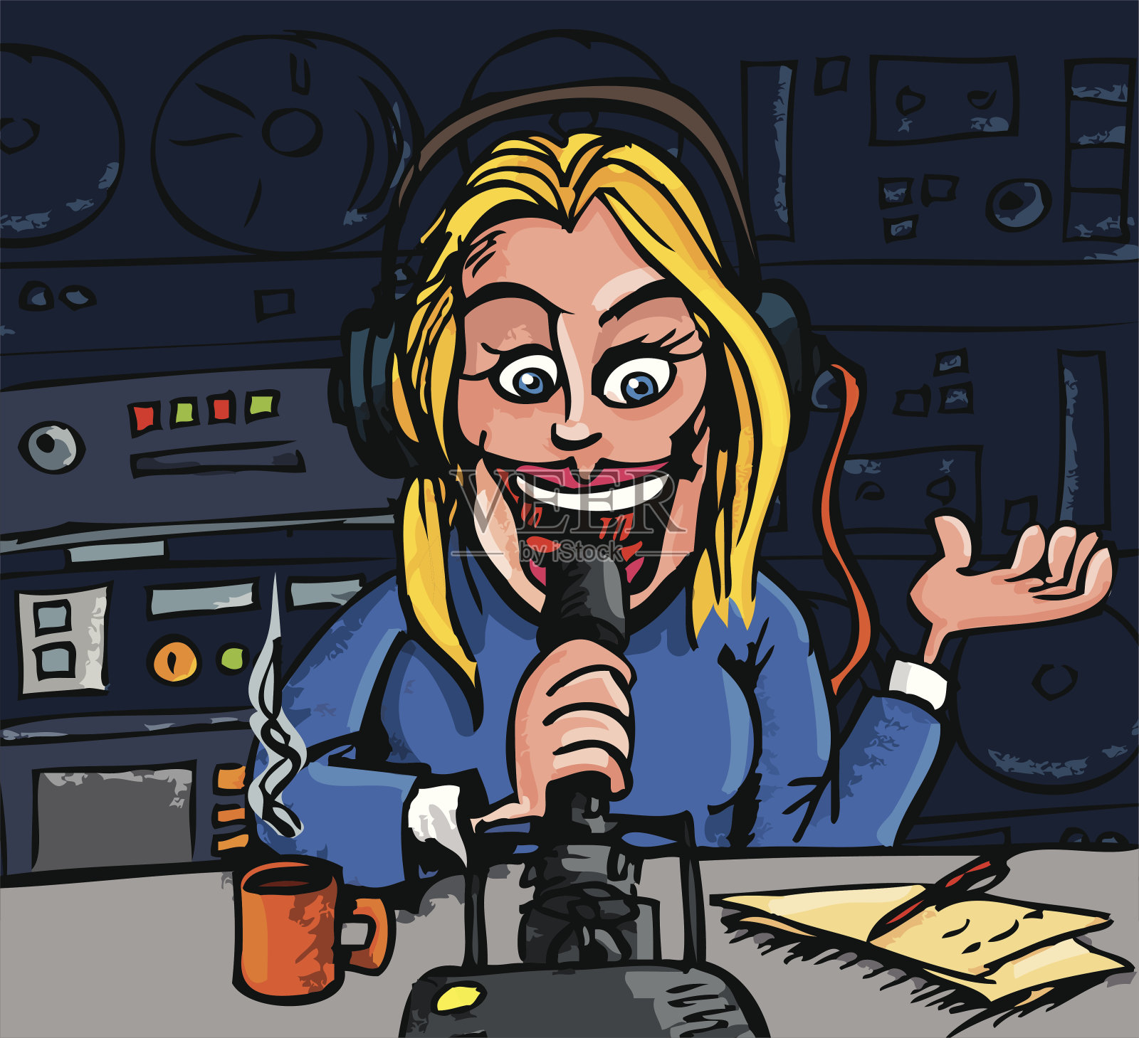卡通女声碟师插画图片素材