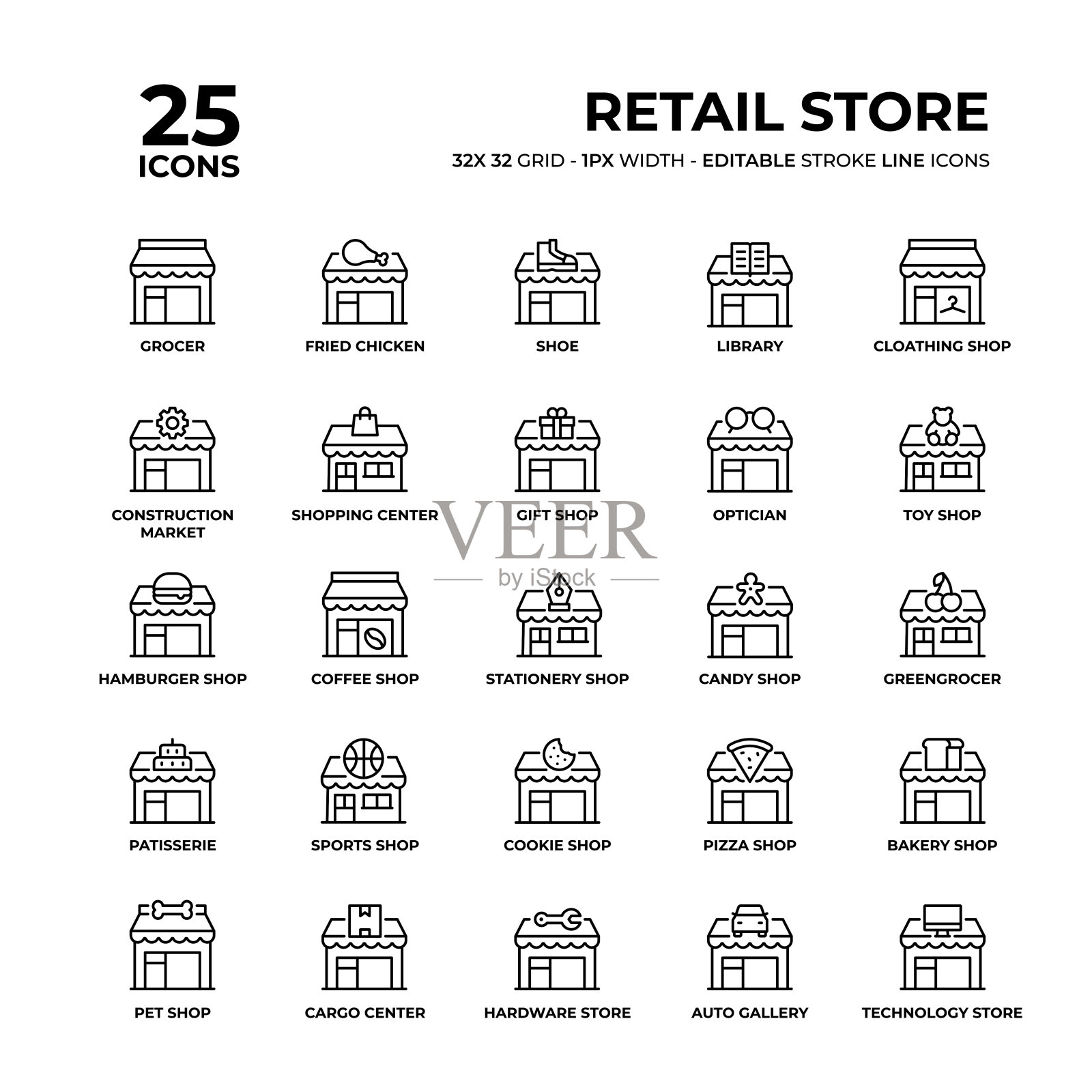 零售商店线图标集插画图片素材