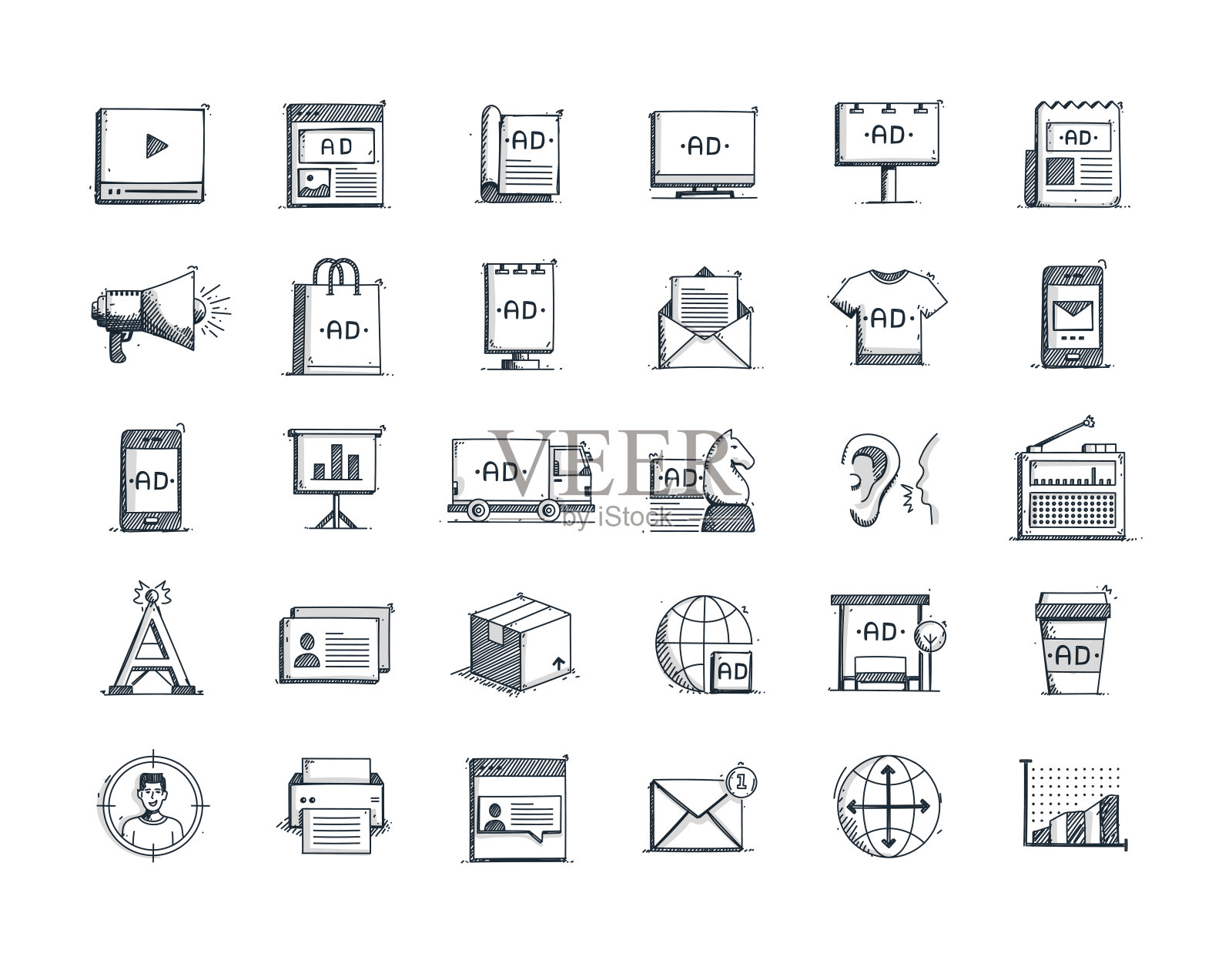 广告手绘矢量涂鸦线图标集插画图片素材