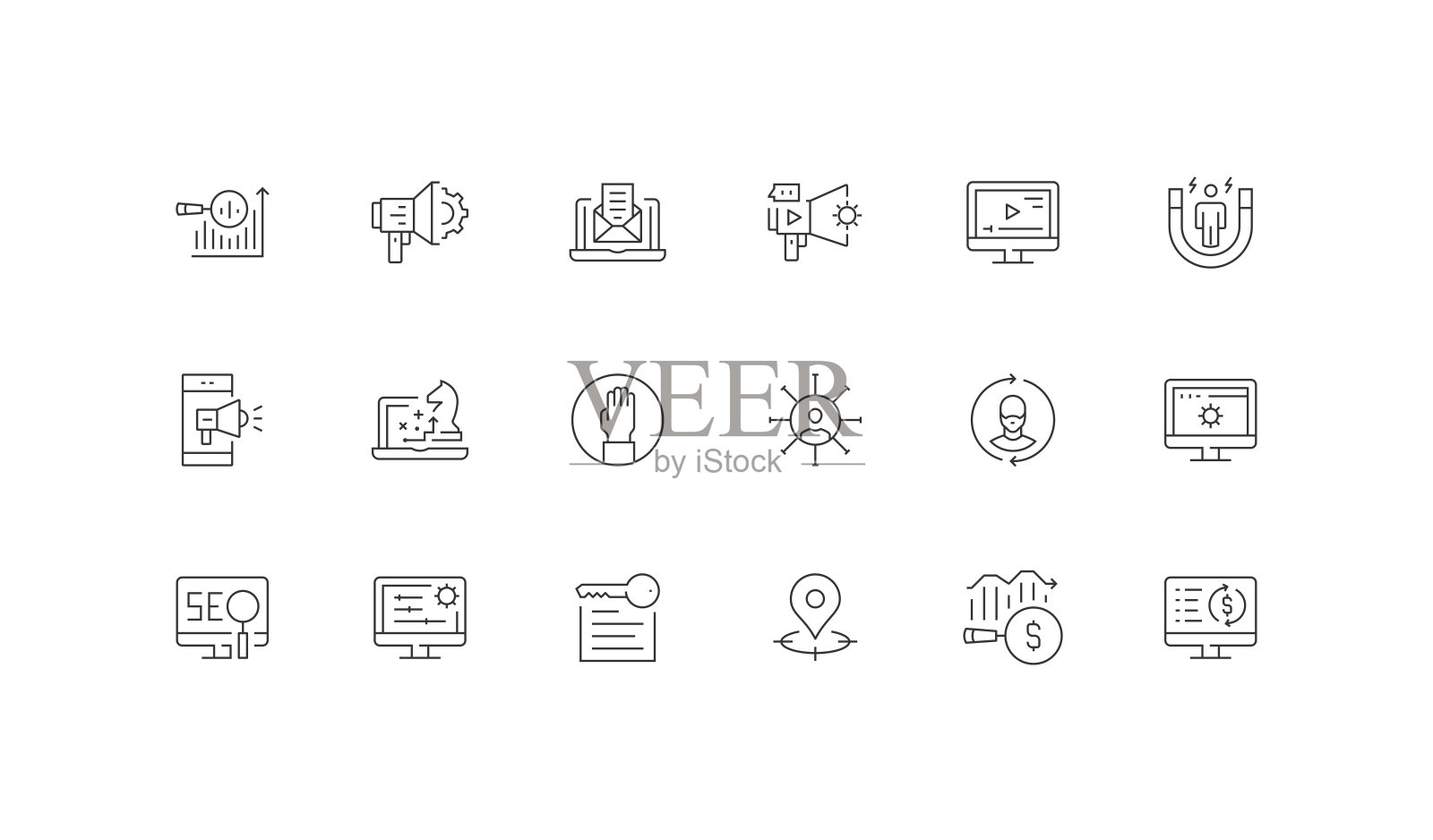 数字营销，分析，营销自动化，电子邮件营销，内容营销图标插画图片素材