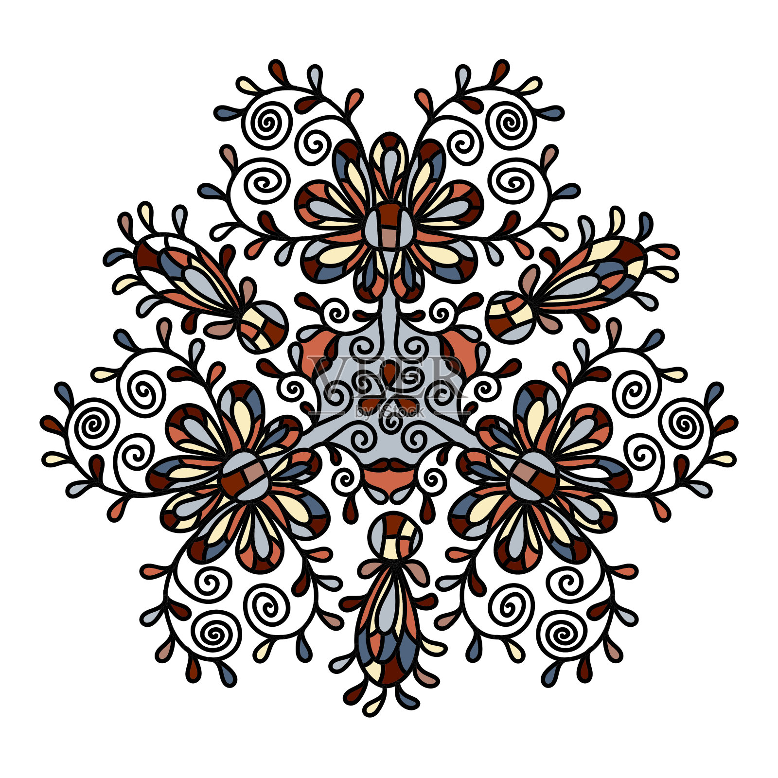 彩色圆形几何装饰。圆曼荼罗着色书页。插画图片素材