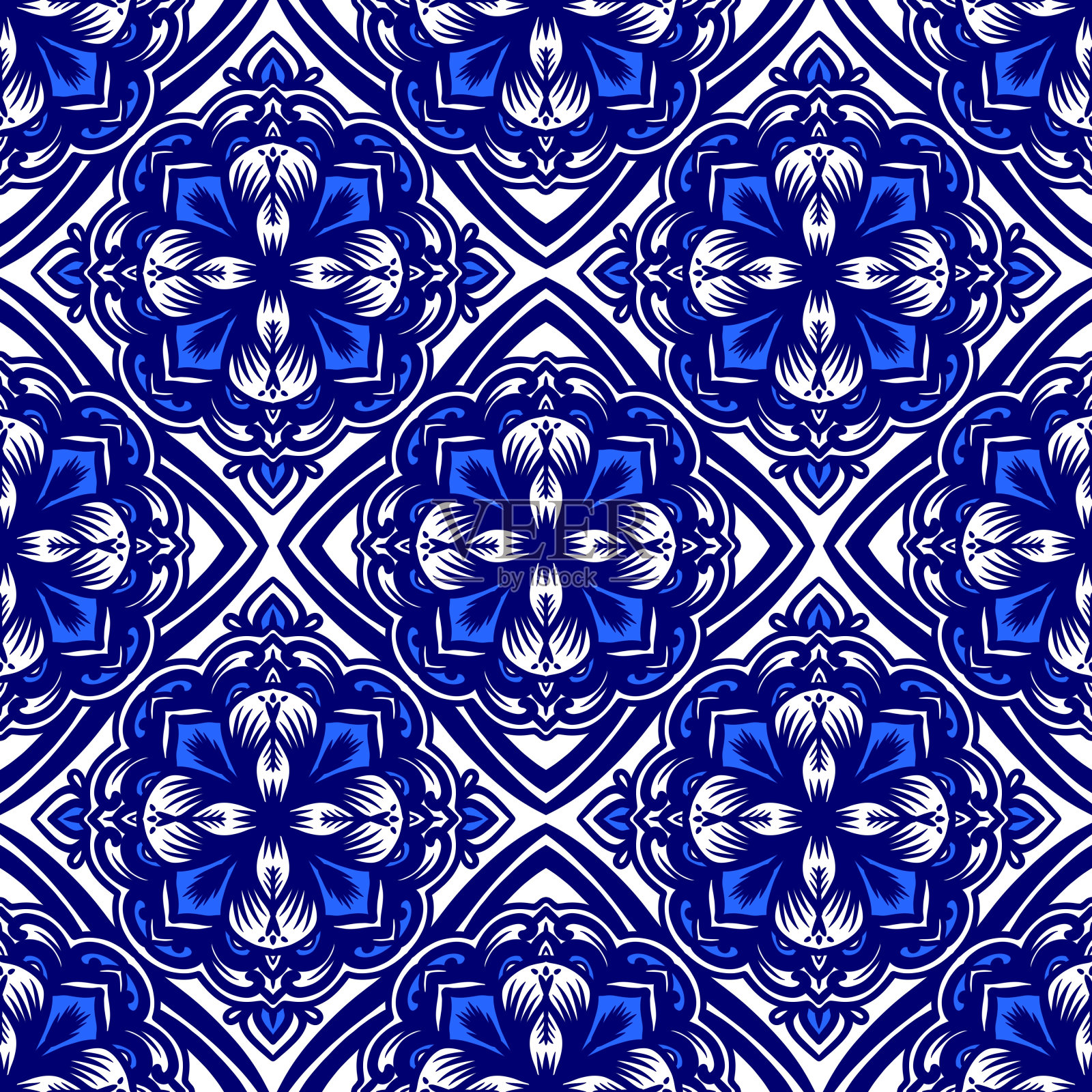 无缝花纹花配曼荼罗，复古装饰元素，复古装饰元素插画，民族曼荼罗配彩色部落饰品插画图片素材