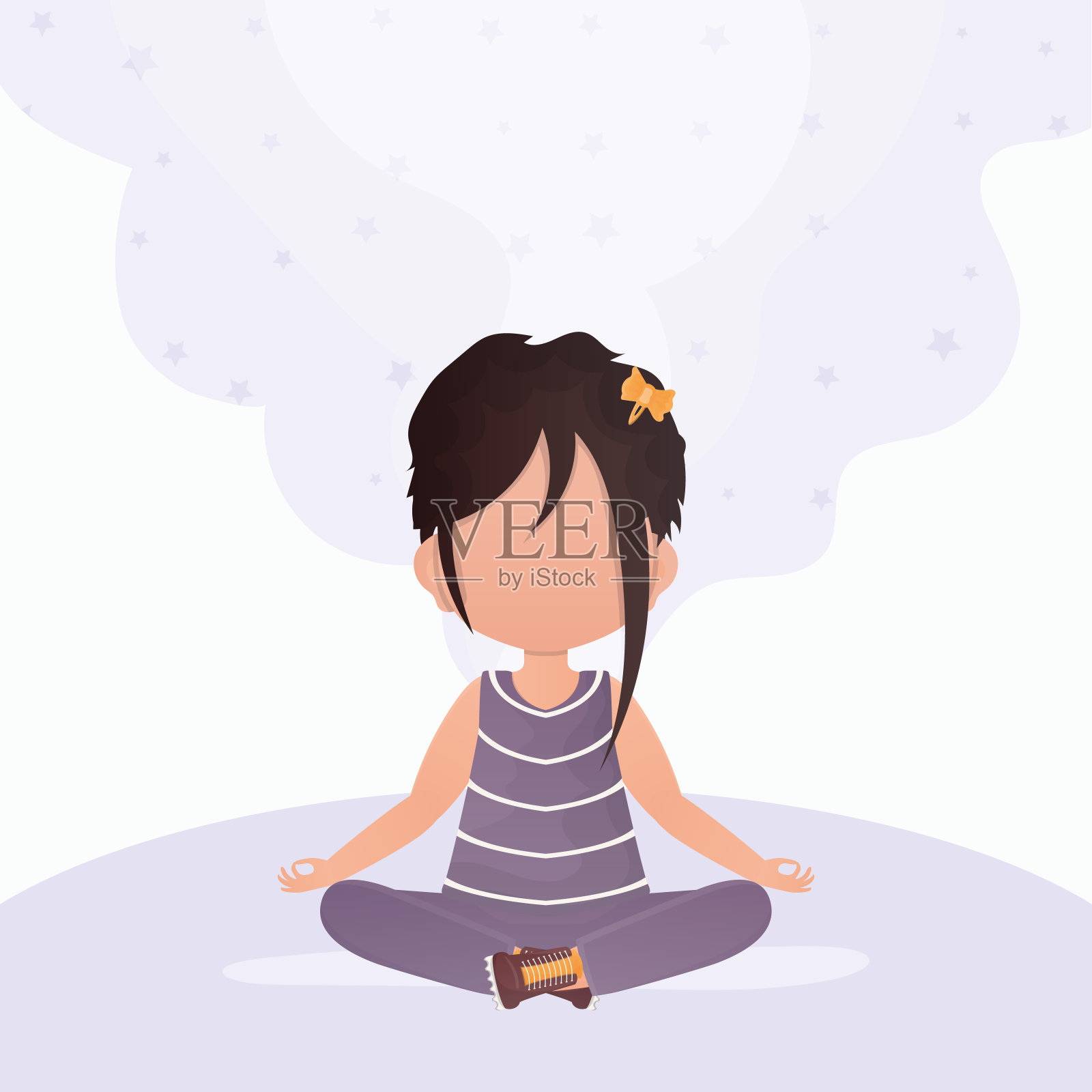 小女孩在做莲花式瑜伽。孩子们的冥想。矢量插图。插画图片素材