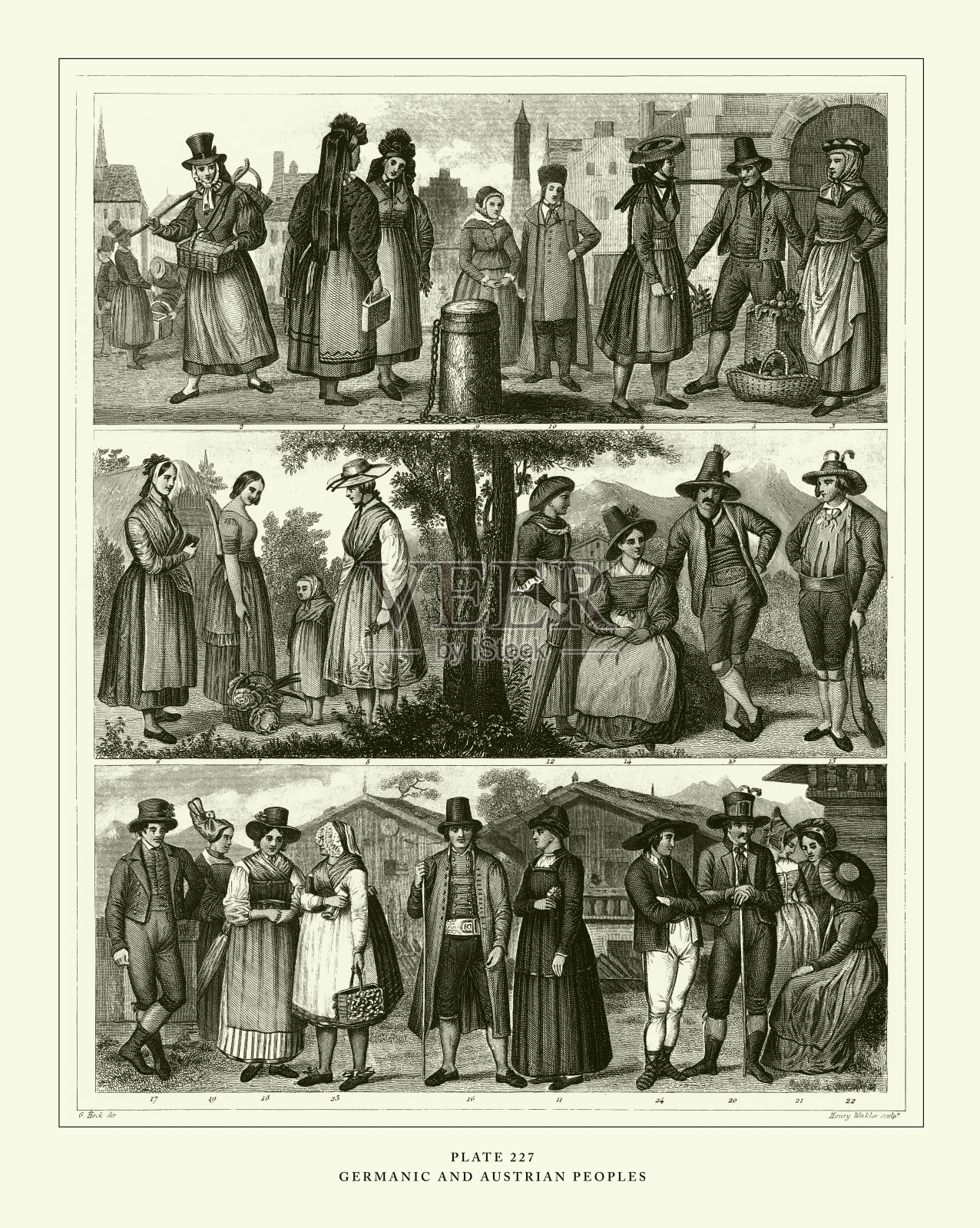 雕刻古董、日耳曼和奥地利民族雕刻古董插图，1851年出版插画图片素材