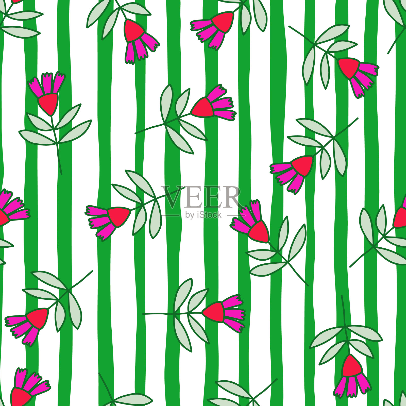 花朵无缝图案在天真的艺术风格。抽象简单的碎花墙纸。插画图片素材