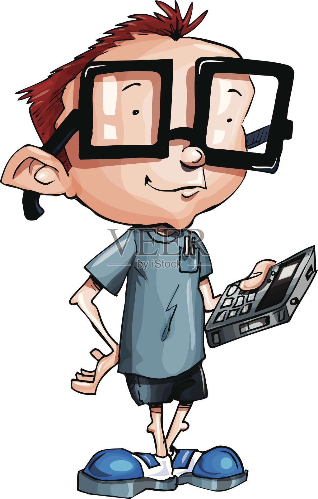 用计算器的卡通呆子插画图片素材