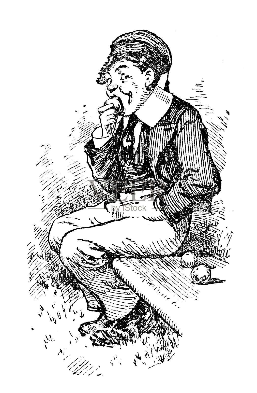 英国伦敦讽刺漫画漫画漫画插图:男孩吃苹果插画图片素材