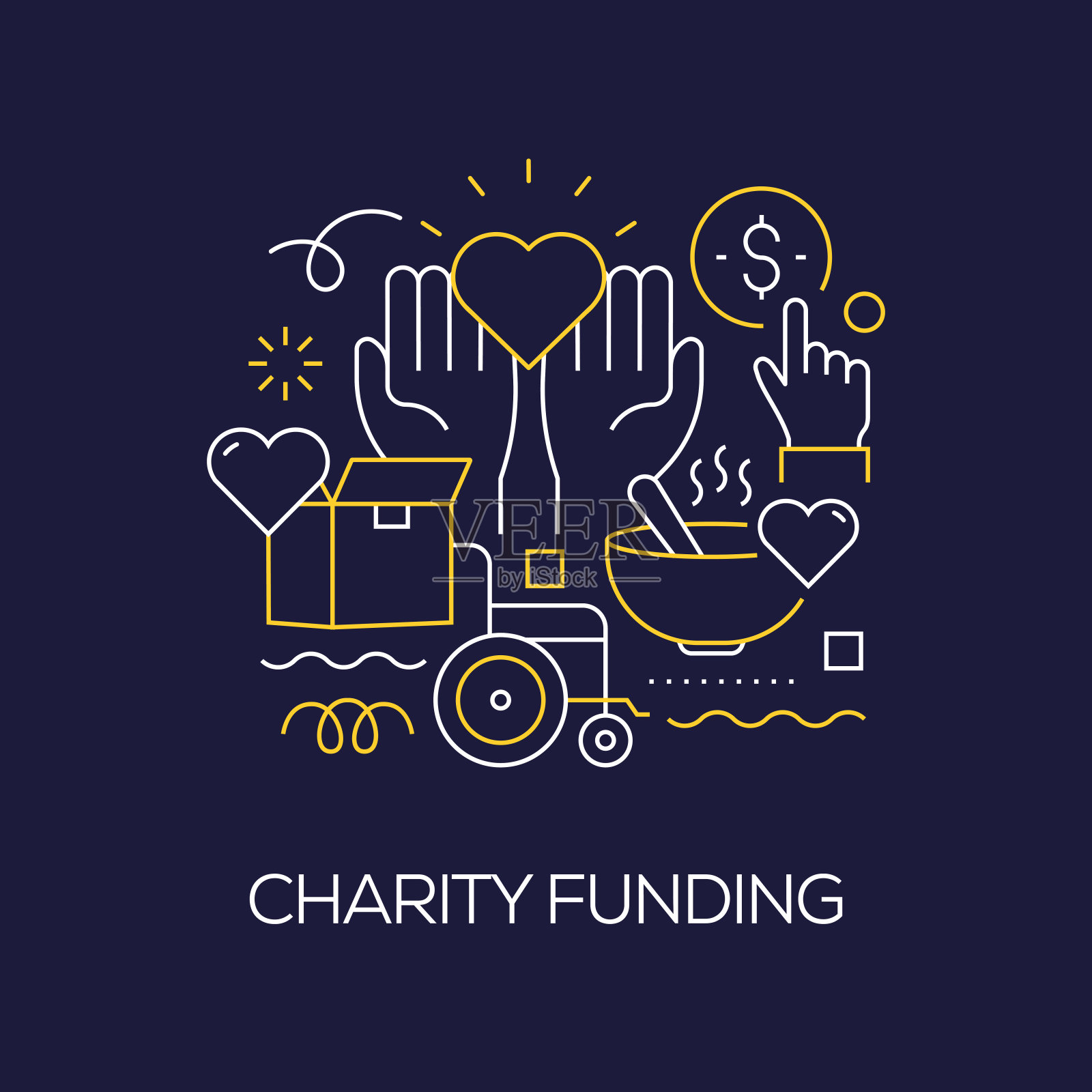 插图向量集慈善基金概念。线条艺术风格背景设计网页，横幅，海报，打印等。矢量插图。插画图片素材