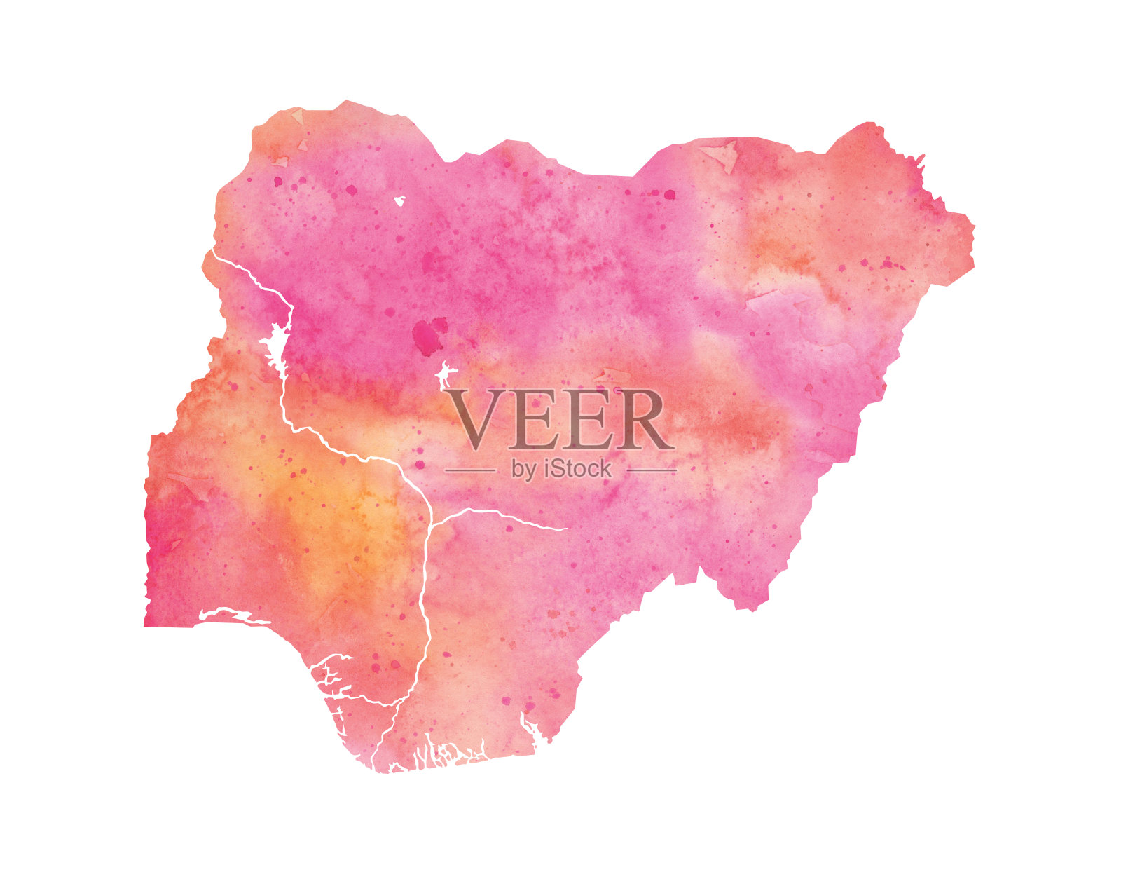 尼日利亚粉色水彩光栅地图插图插画图片素材