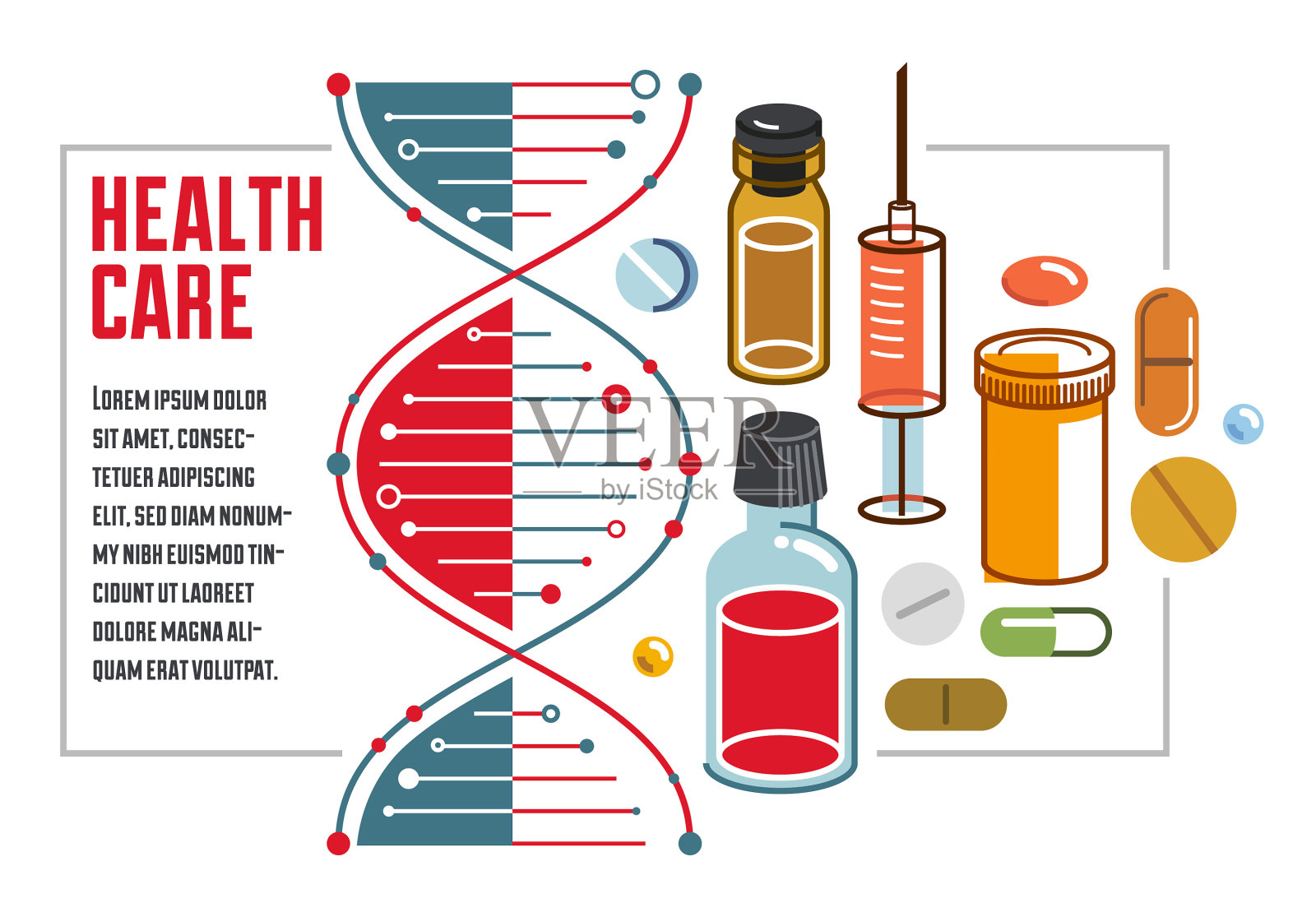 以DNA链为基础的医学主题组合用插画图片素材