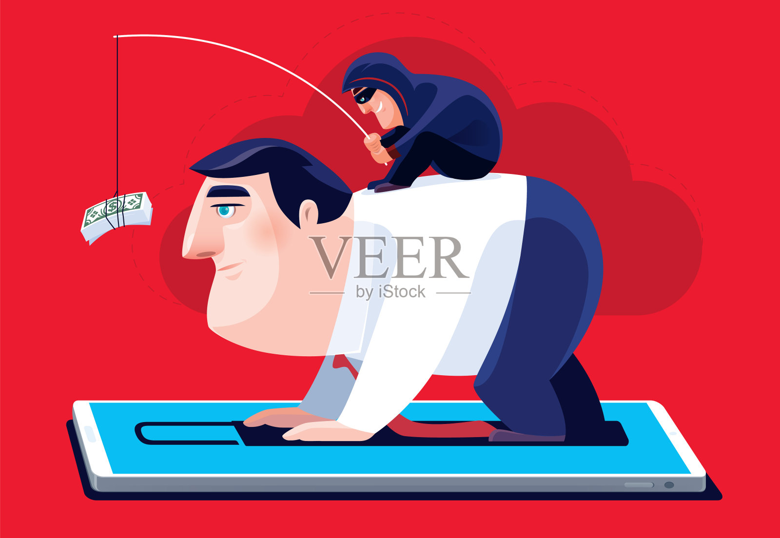 黑客通过智能手机引导商人赚钱插画图片素材