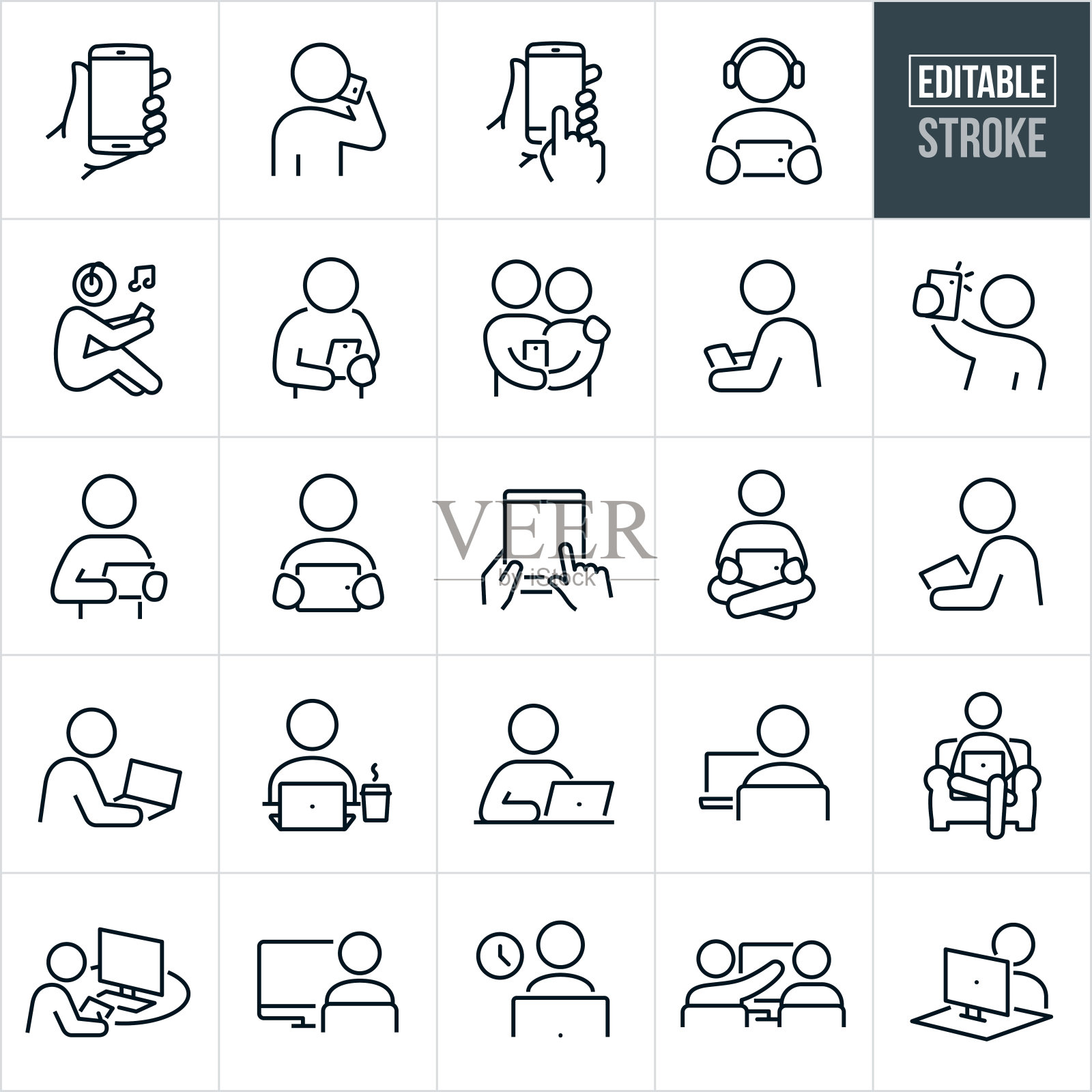 计算机和设备细线图标-可编辑的笔画插画图片素材