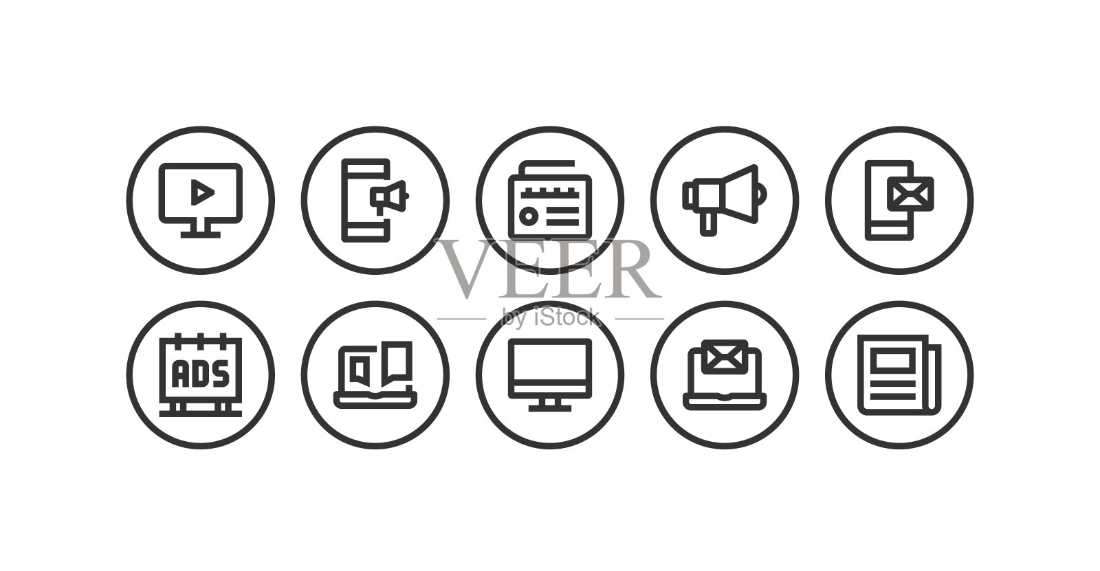 广告，病毒式广告，移动广告，广播广告，电视广告图标插画图片素材