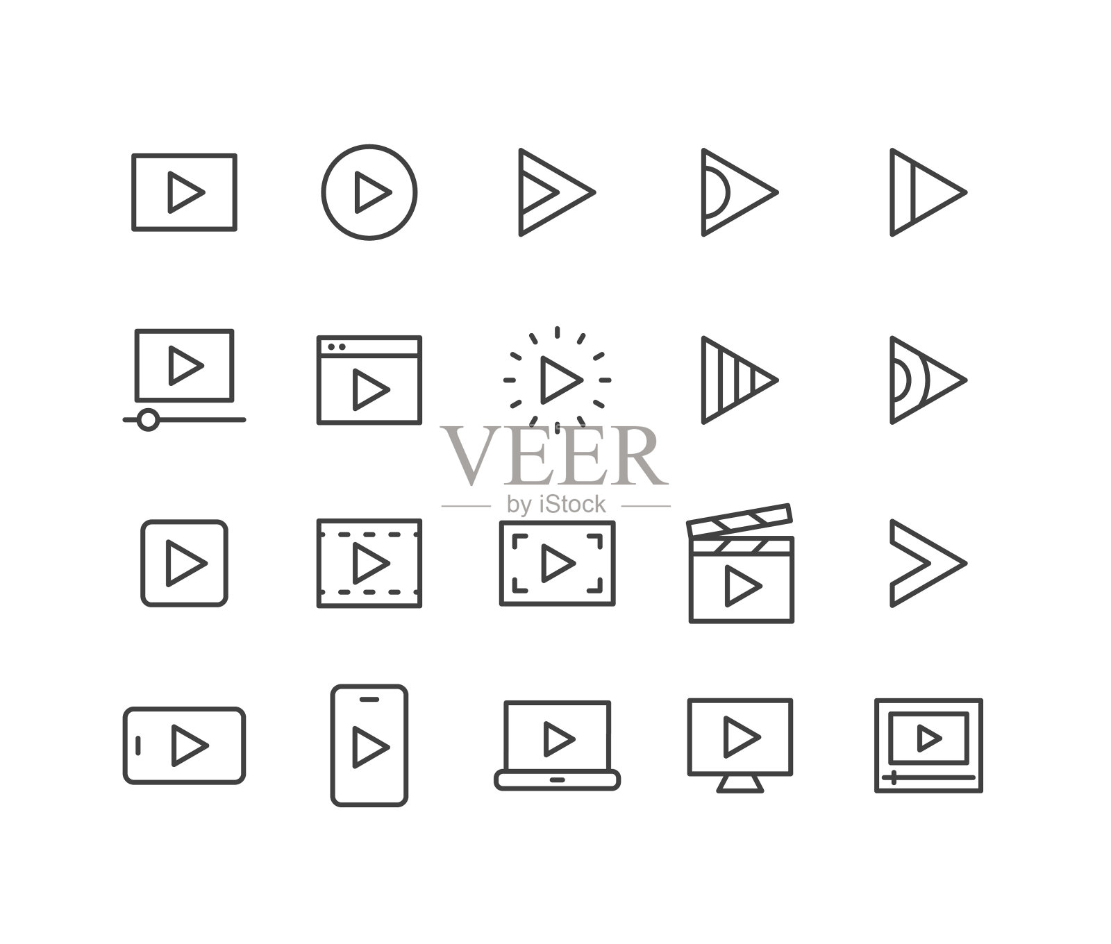 播放媒体图标-经典线条系列插画图片素材