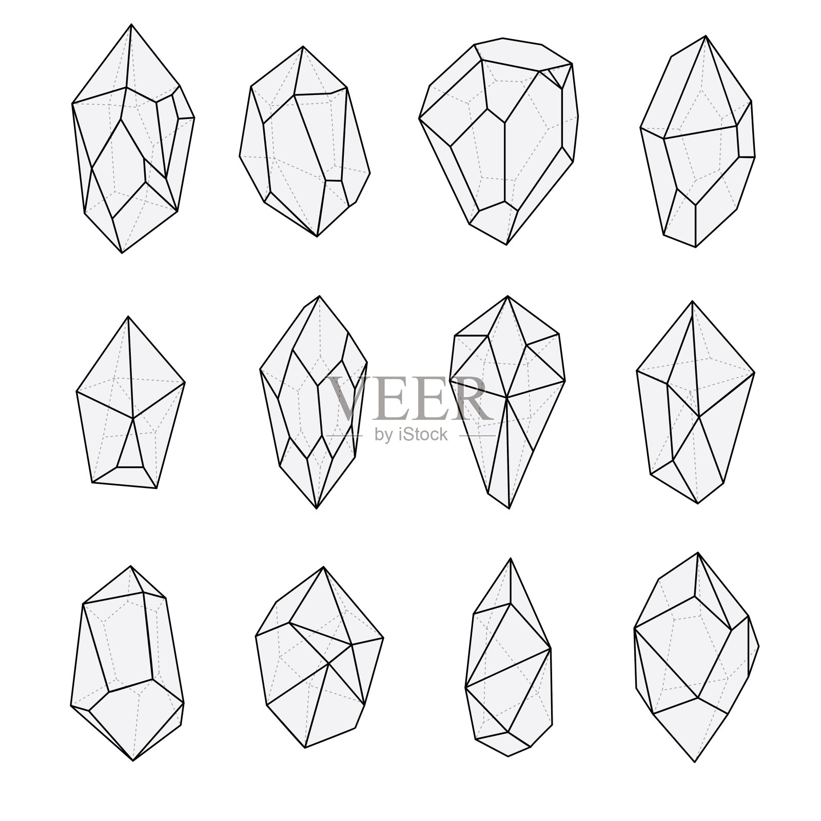 三维黑白线条艺术宝石图标插画图片素材