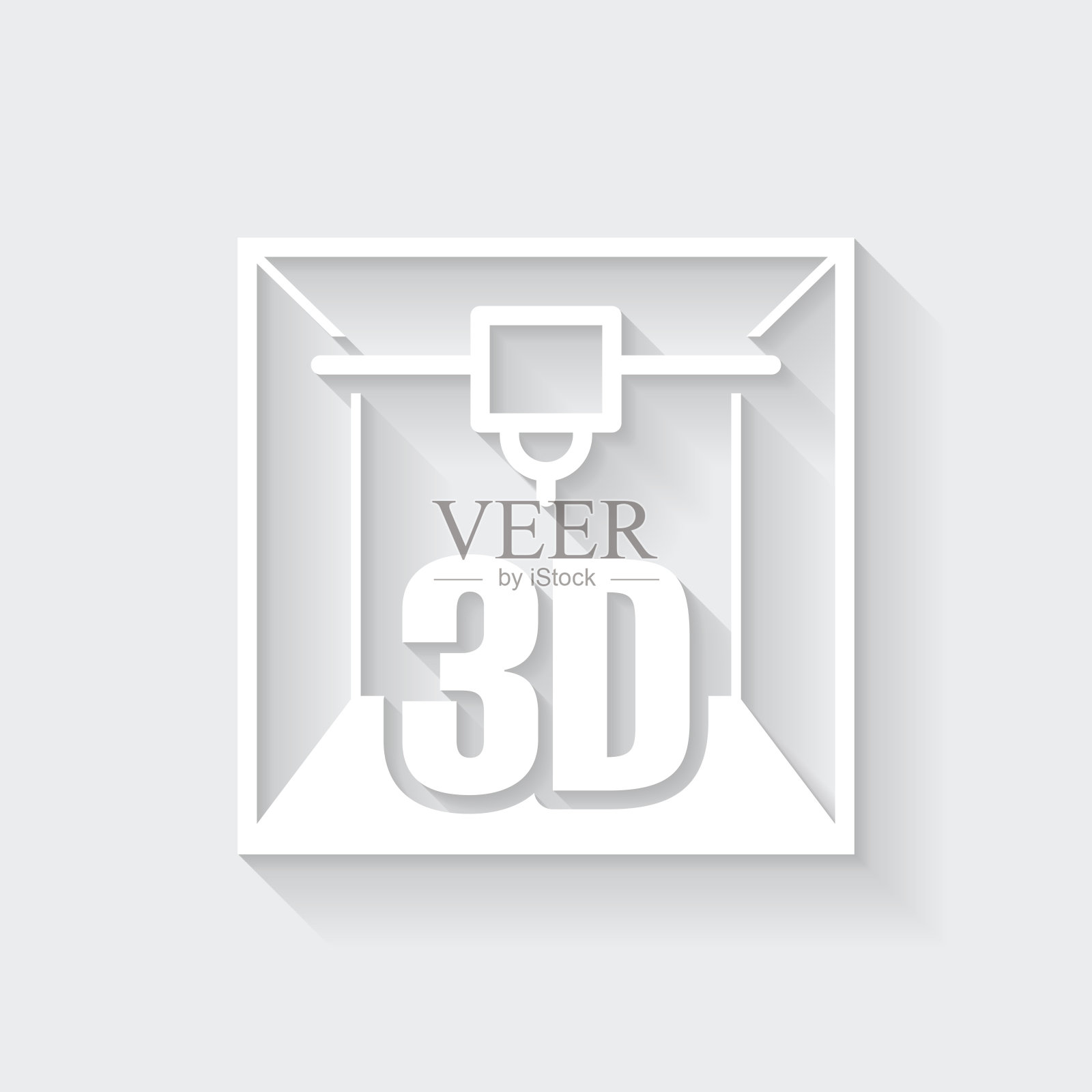 3 d打印机。图标与空白背景上的长阴影-平面设计插画图片素材