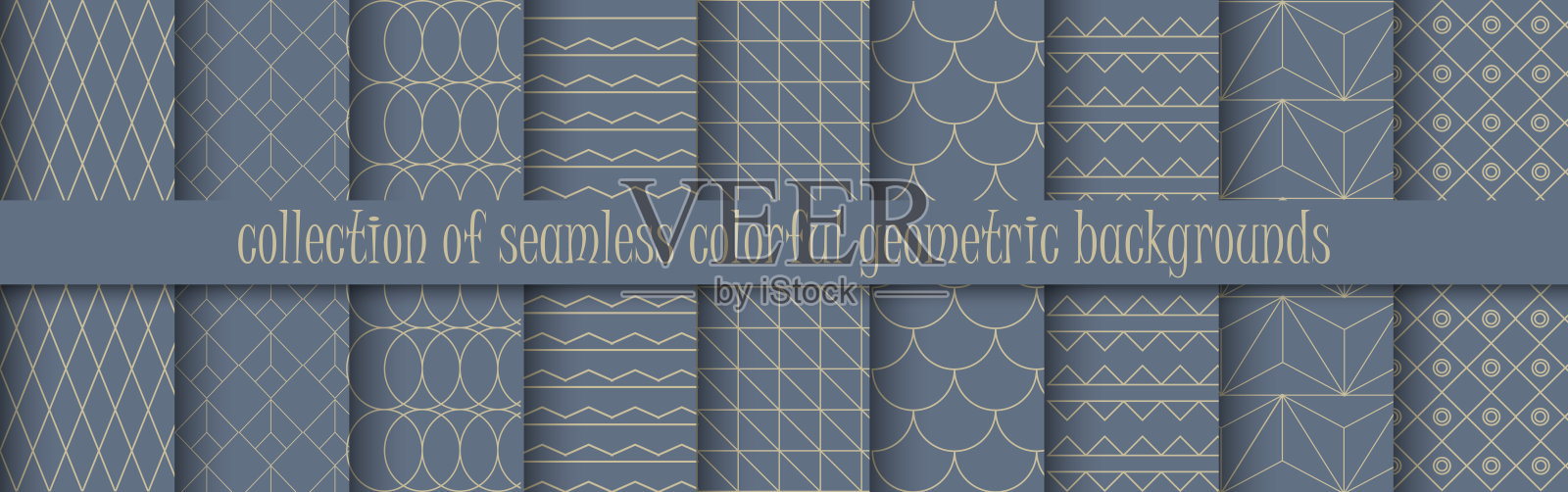 一套无缝的彩色抽象几何背景在平面风格。在线订购，网页，应用程序设计和打印的创意模板。插画图片素材