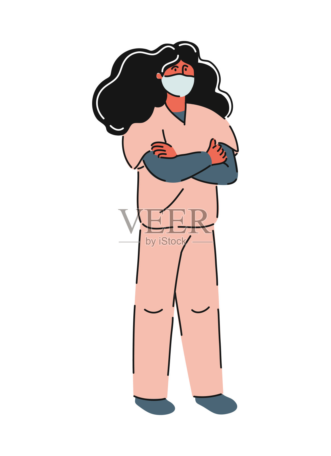 女医生与面具，卡通风格矢量插图插画图片素材