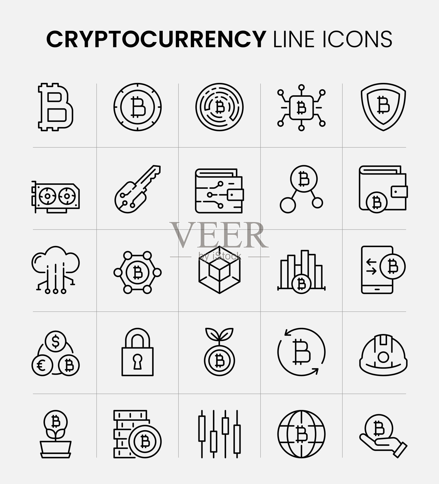 Crytpocurrency行图标插画图片素材