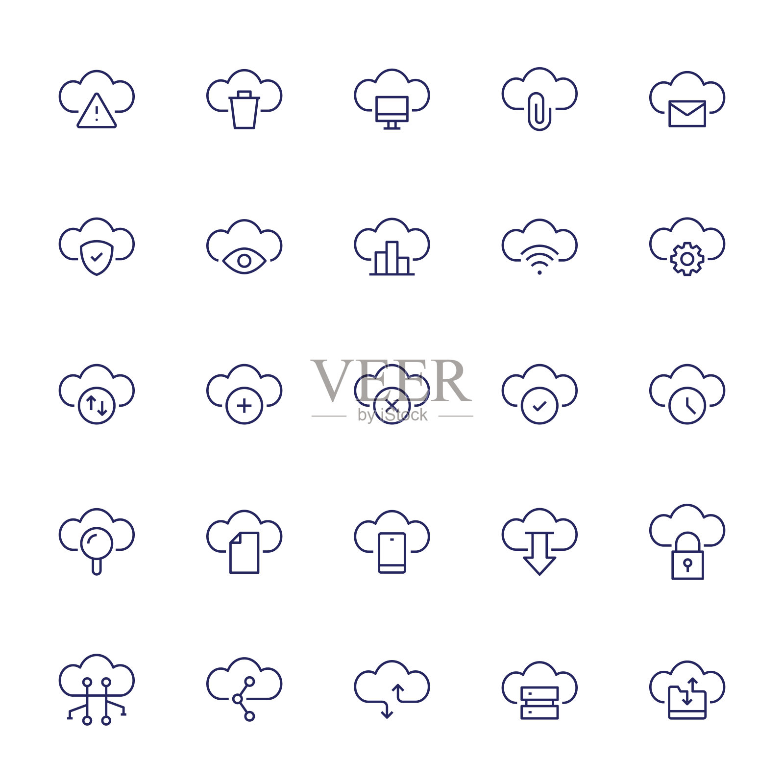 云存储可编辑的笔画线图标插画图片素材