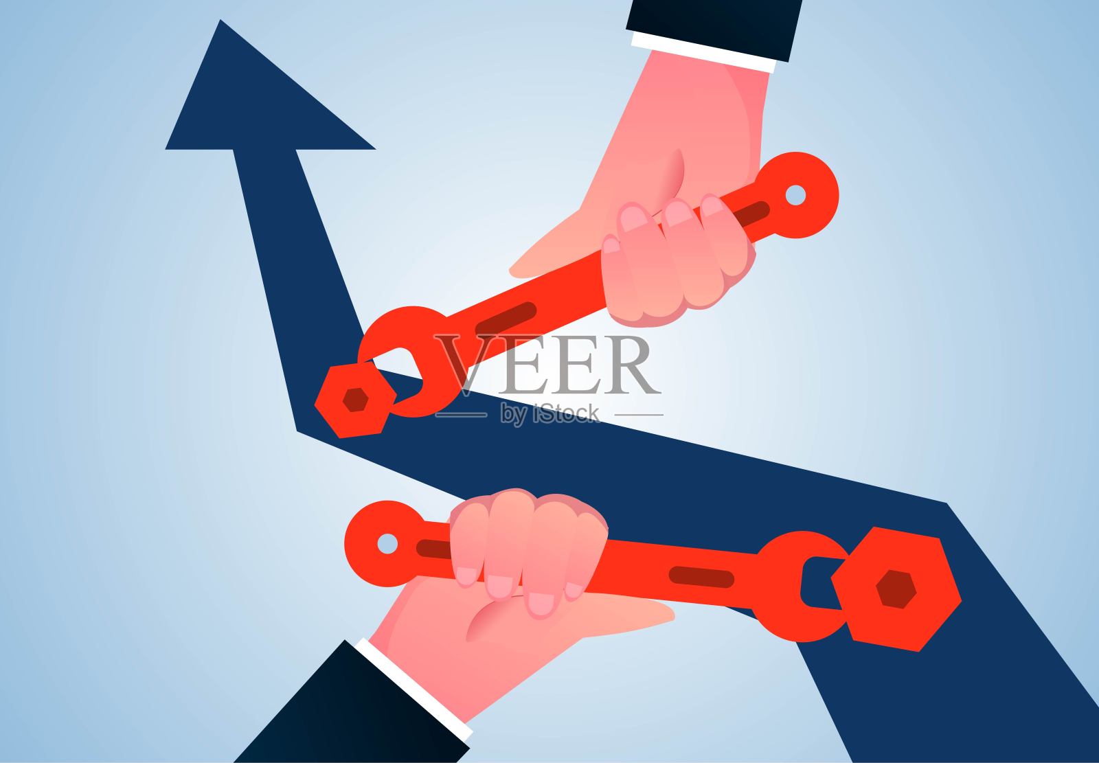 商业bug修复，解决问题和麻烦，手持扳手固定箭头螺钉插画图片素材