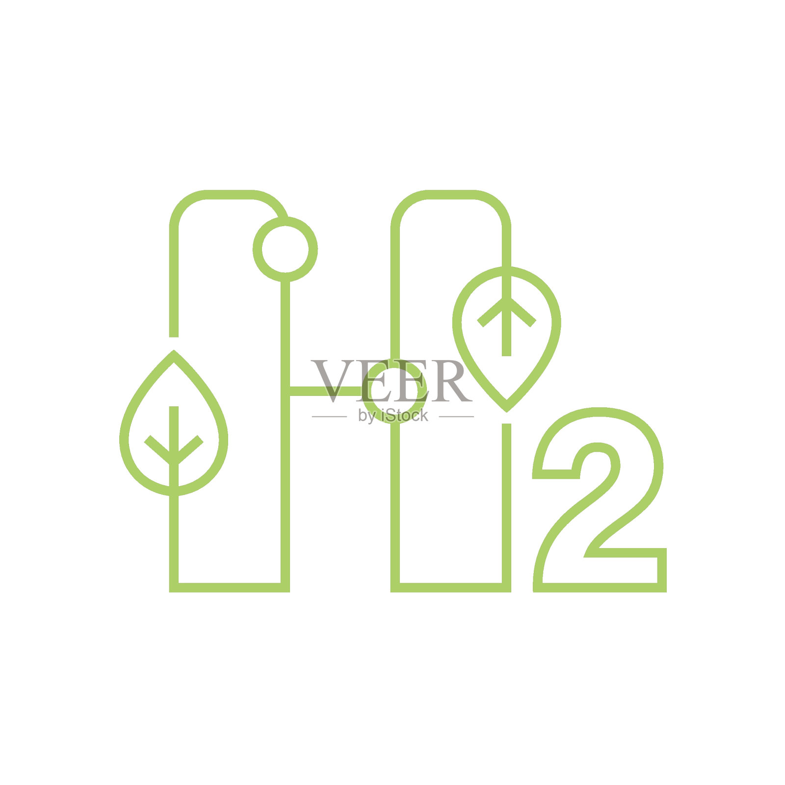 绿色制氢。可再生能源的来源。H2燃料厂标志。插画图片素材