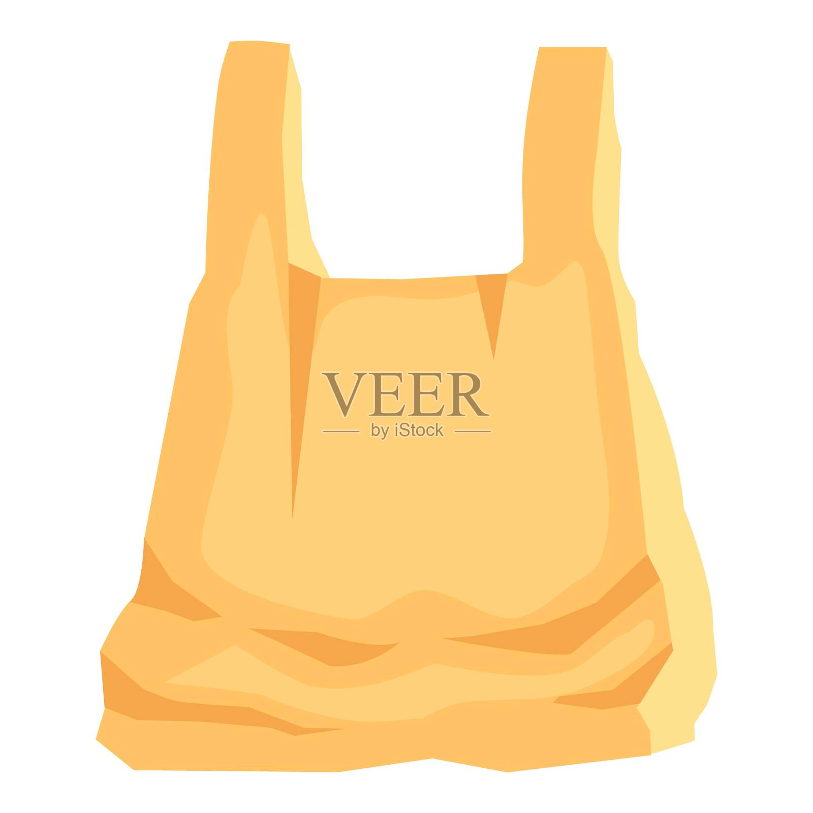 黄色塑料购物袋。清空超市和垃圾的一次性包装。二手和新的聚乙烯包装，包装购买。现实平面卡通矢量插图孤立的背景插画图片素材