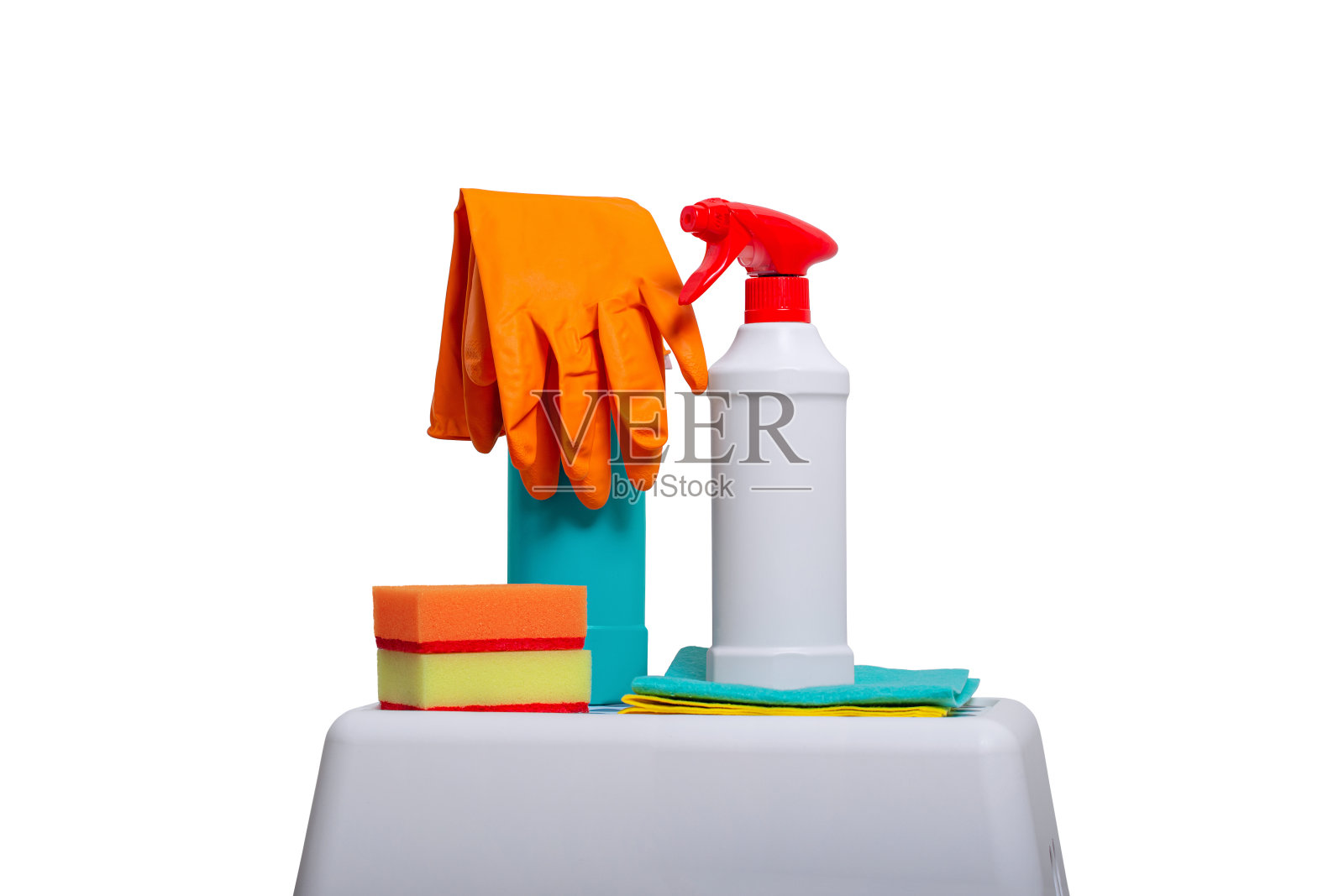 用于清除有毒细菌霉菌污渍的附件，特写在白色背景上与文本的复制空间隔离照片摄影图片