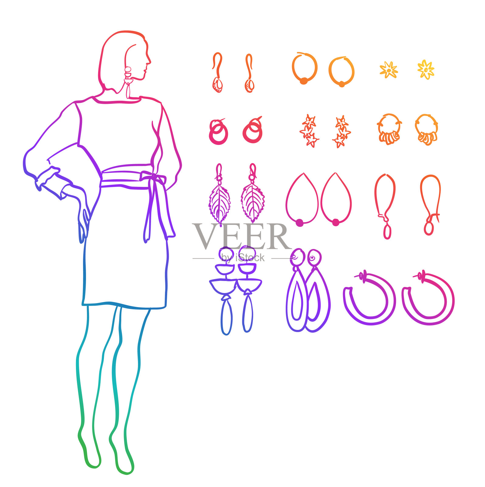 戴着彩虹珠宝的模特插画图片素材