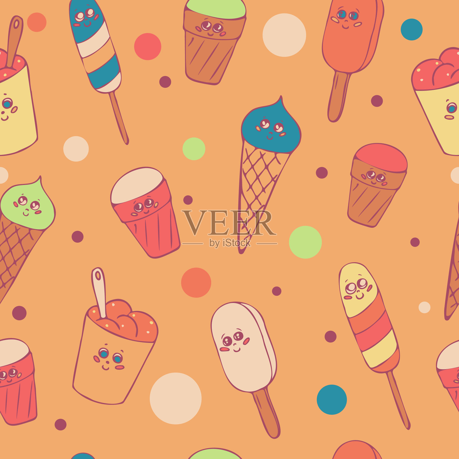 图案有不同类型的卡通冰淇淋插画图片素材