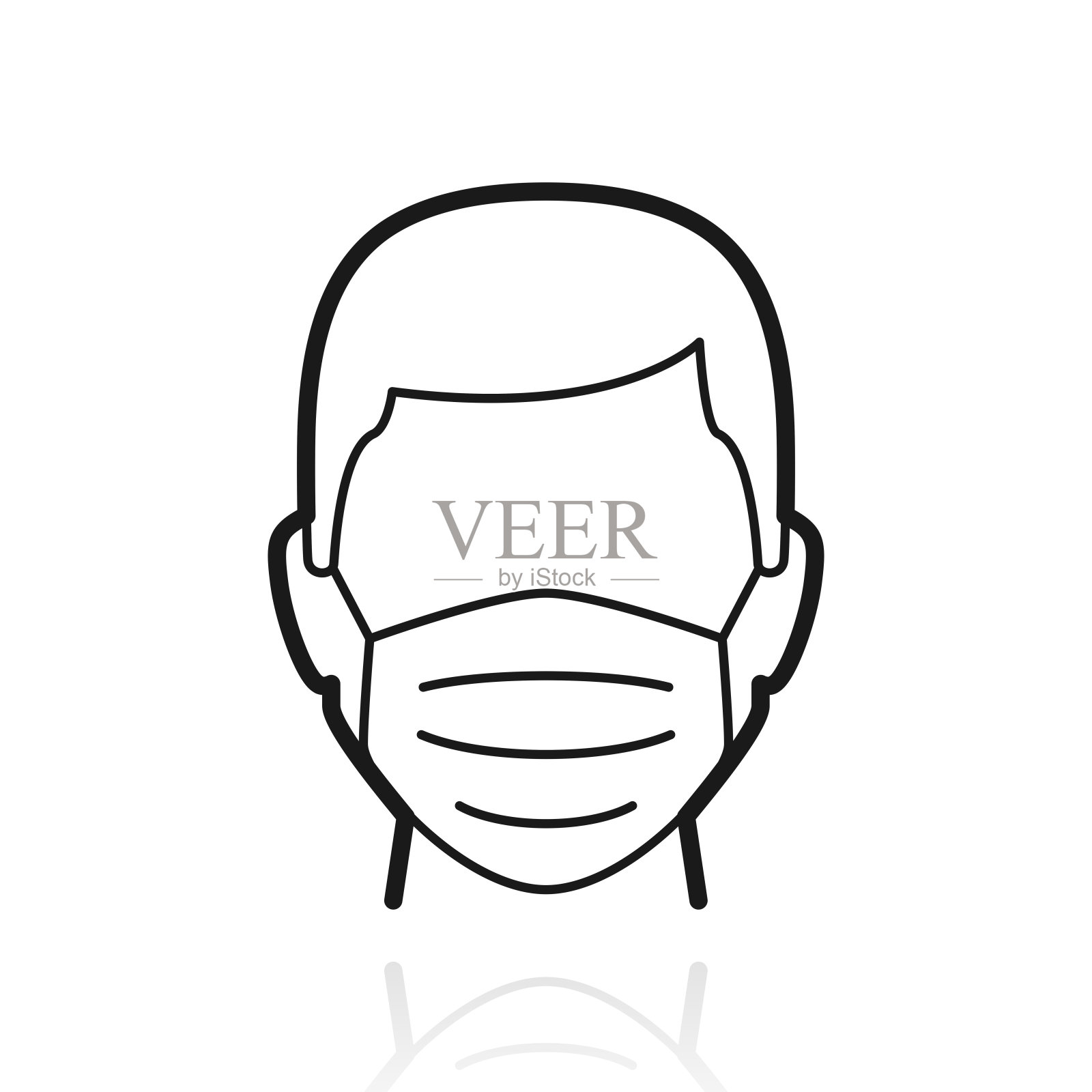戴医用面罩的男子白色背景上反射的图标插画图片素材