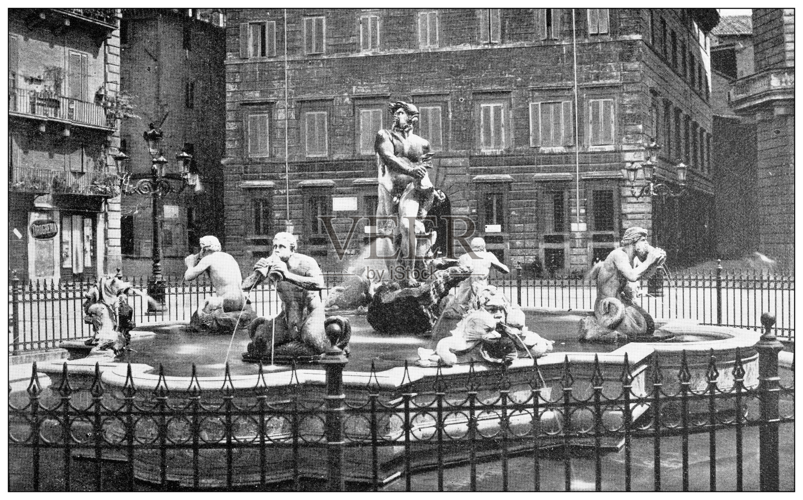 罗马古玩旅行照片:纳沃纳广场喷泉插画图片素材