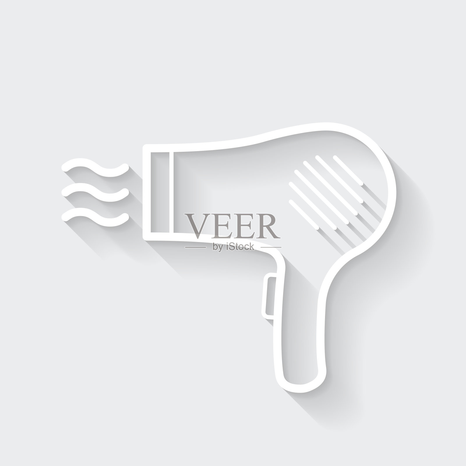 吹风机。图标与空白背景上的长阴影-平面设计插画图片素材