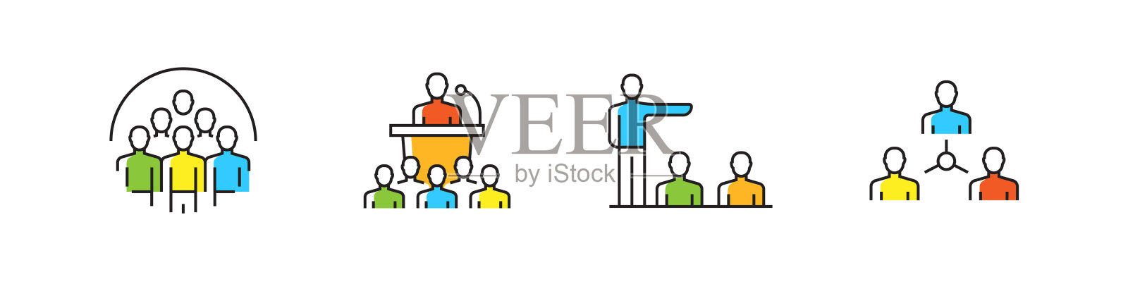 与业务人员相关的矢量直线图标。大纲符号集合设计元素图片