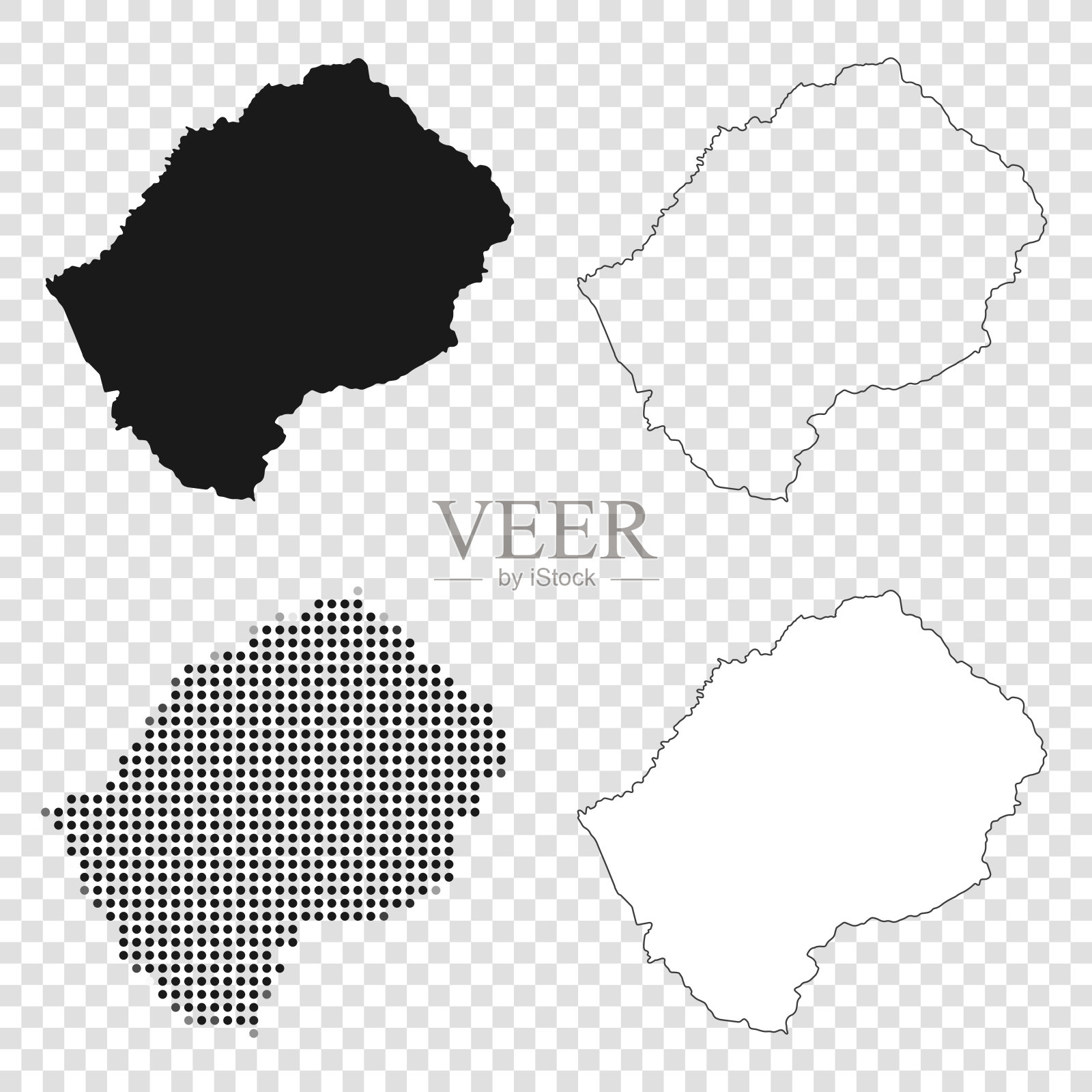莱索托地图设计-黑色，轮廓，马赛克和白色插画图片素材