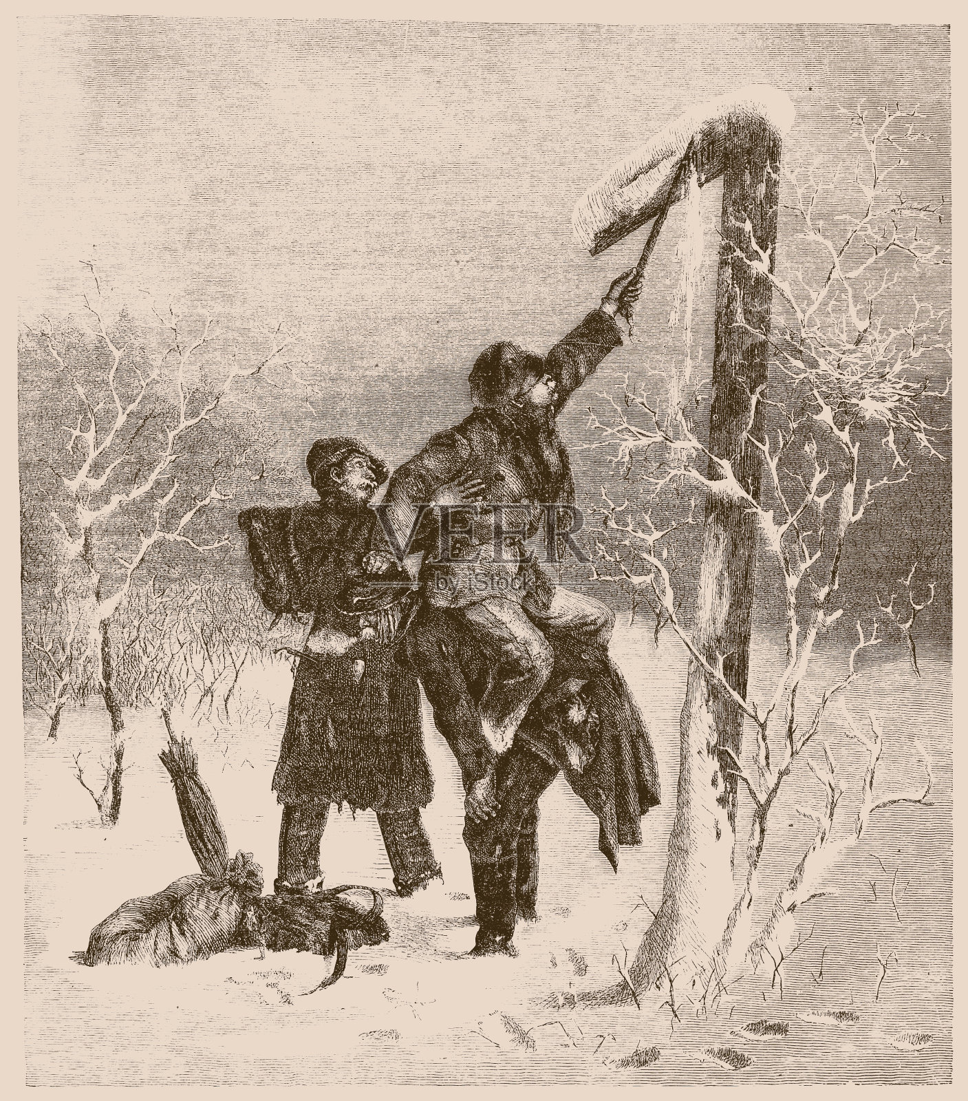 白雪覆盖的路标，卡尔·克朗伯格插画图片素材