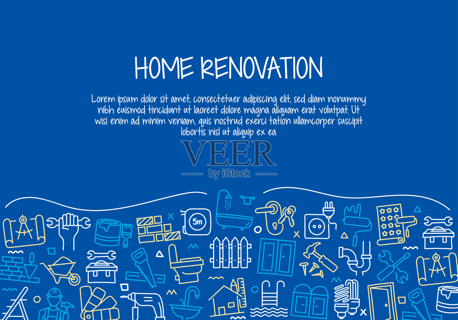 家庭装修和维修相关的手绘横幅设计矢量插图插画图片素材