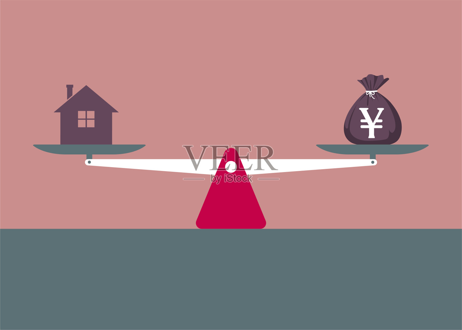 矢量绘制的天平，房地产和金钱。插画图片素材