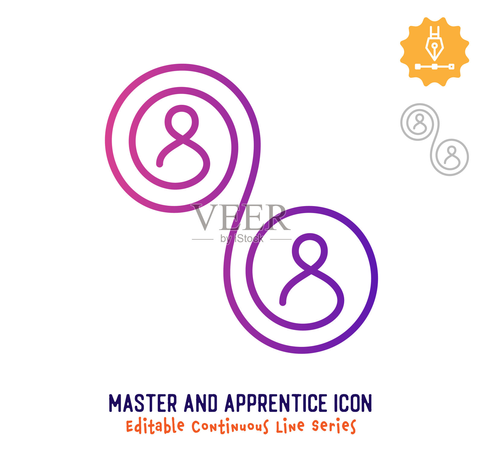 师傅和学徒连续线可编辑笔画线插画图片素材