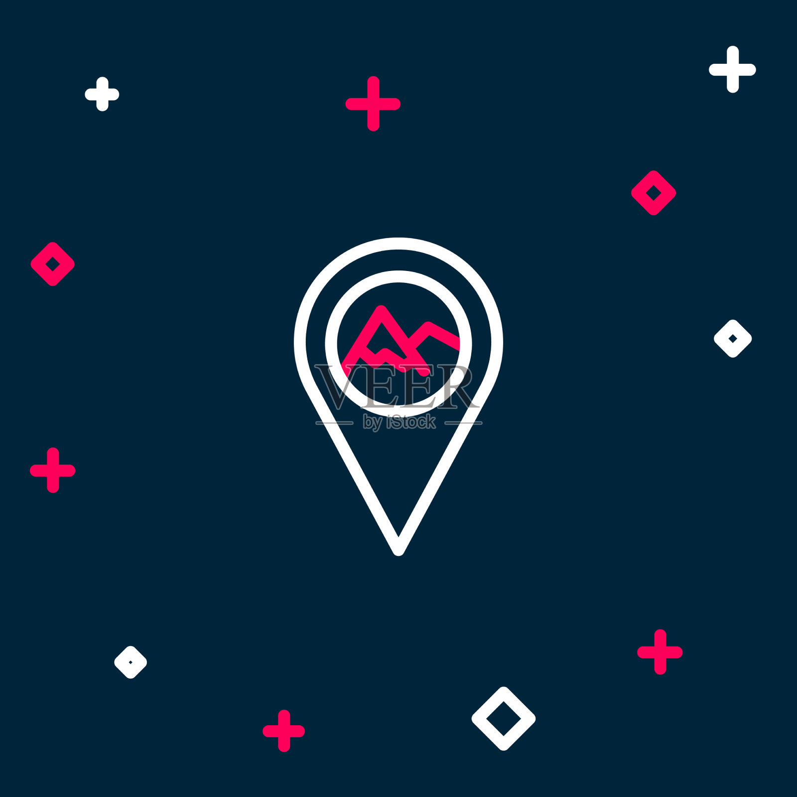 线地图指针与山图标孤立上图标素材